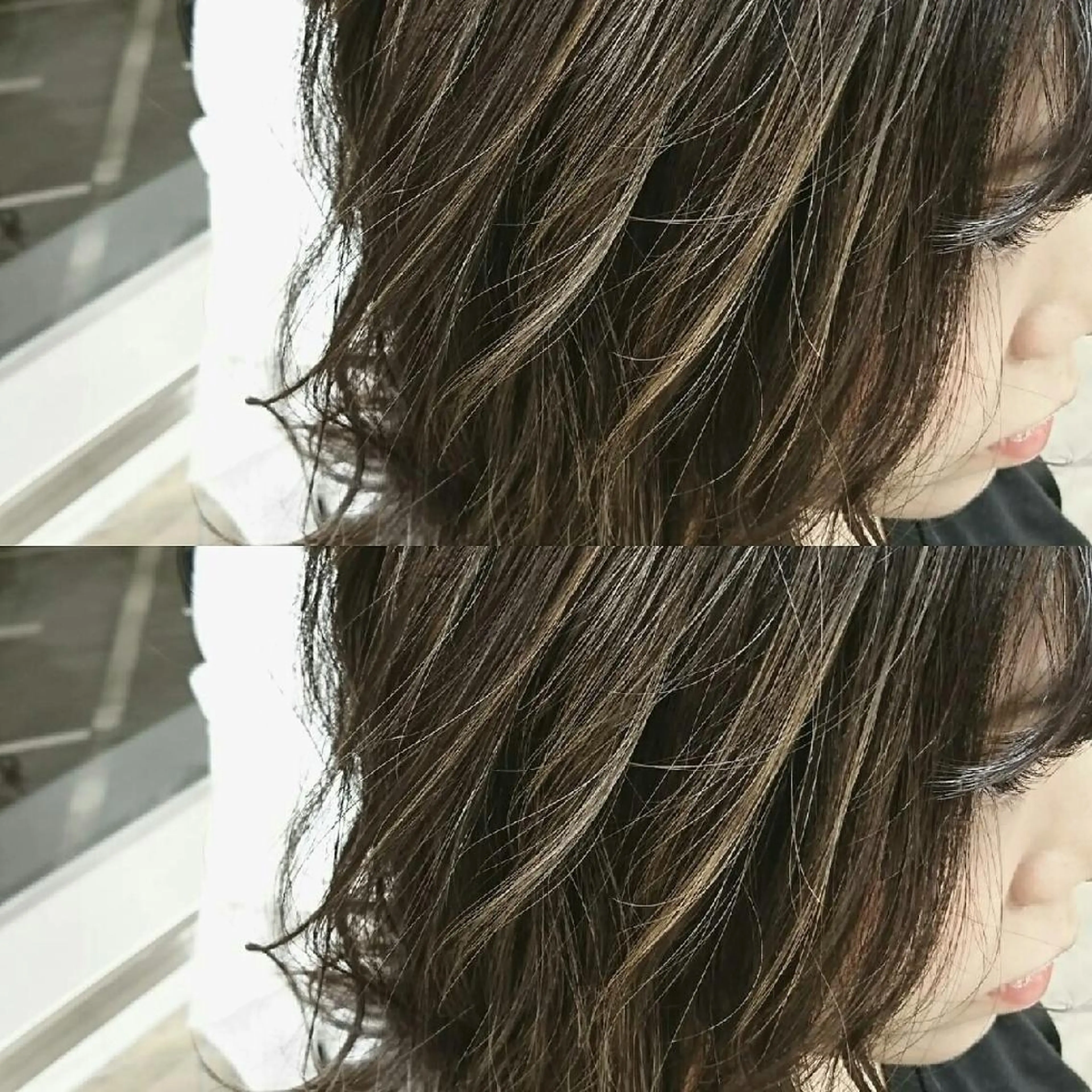 ミディアム ハイライト ヘアカラー Luisハイライト　 喜連瓜破、髪質改善のヘアスタイル