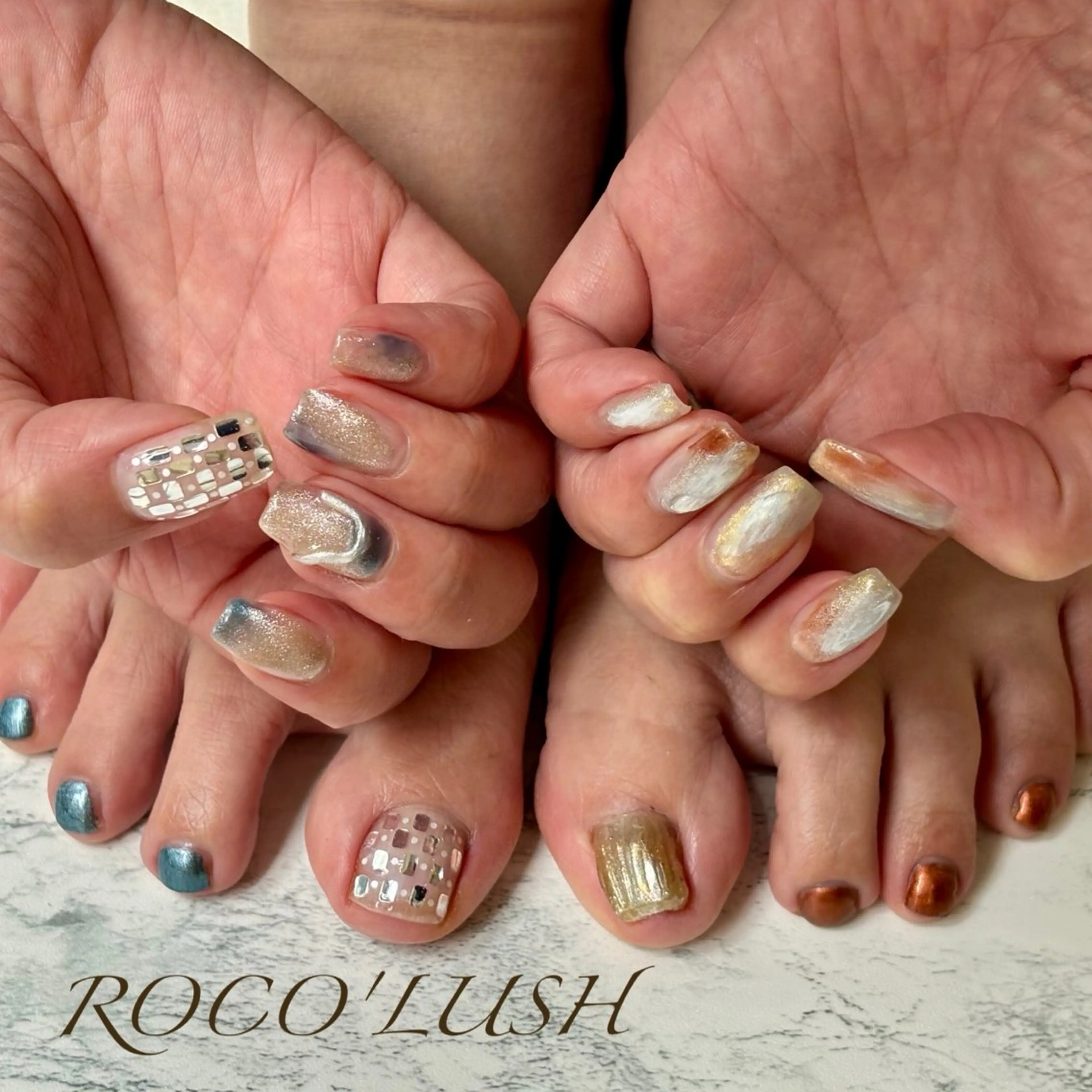 ネイル フットネイル ジェルネイル キラキラネイル マグネットネイル 大理石ネイル(マーブル) ハンドネイル 🌸ロコラッシュ 恵比寿🌸のネイルデザイン