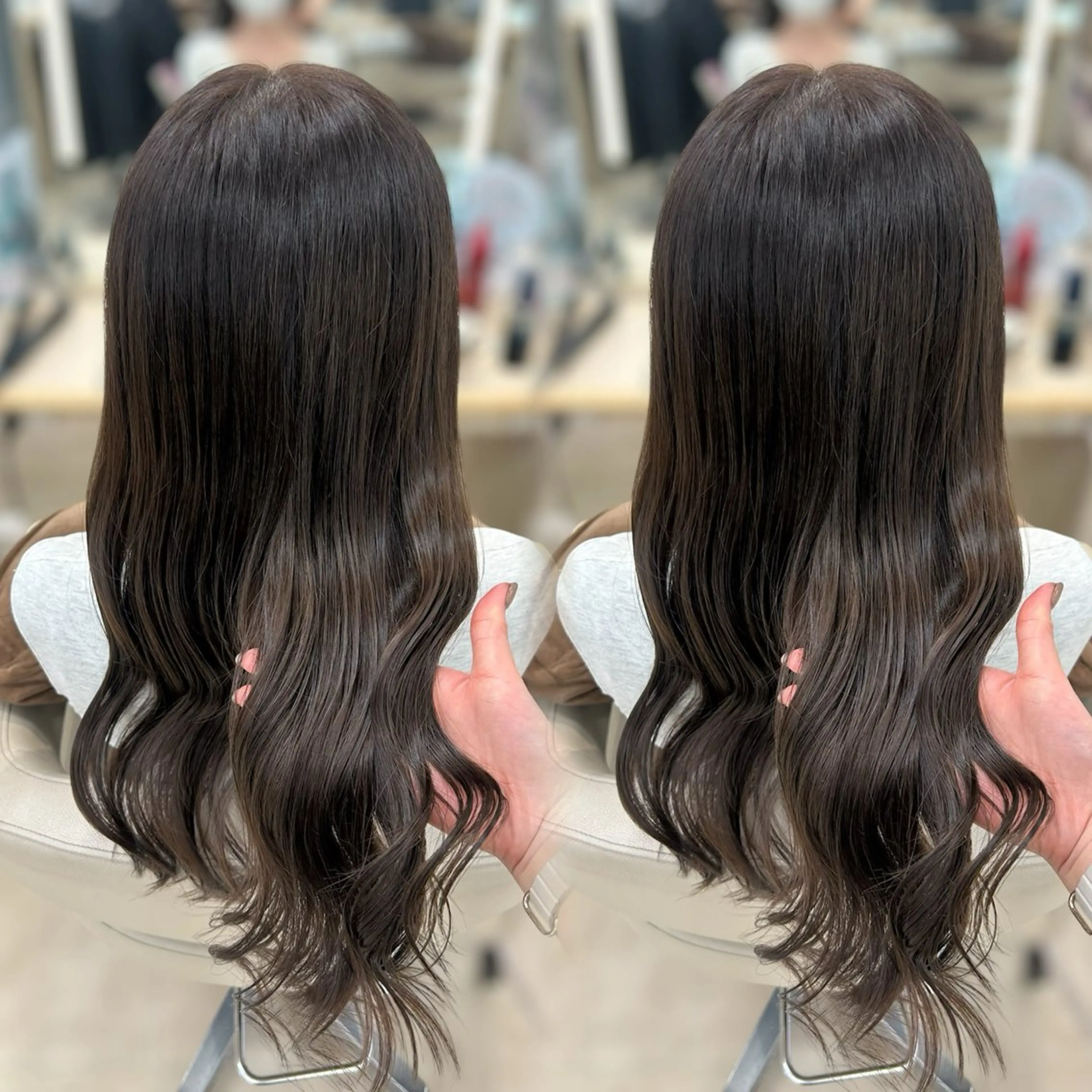 ロング カラー ヘアカラー ベージュ/つや髪/ レイヤー／ゆいなのヘアスタイル