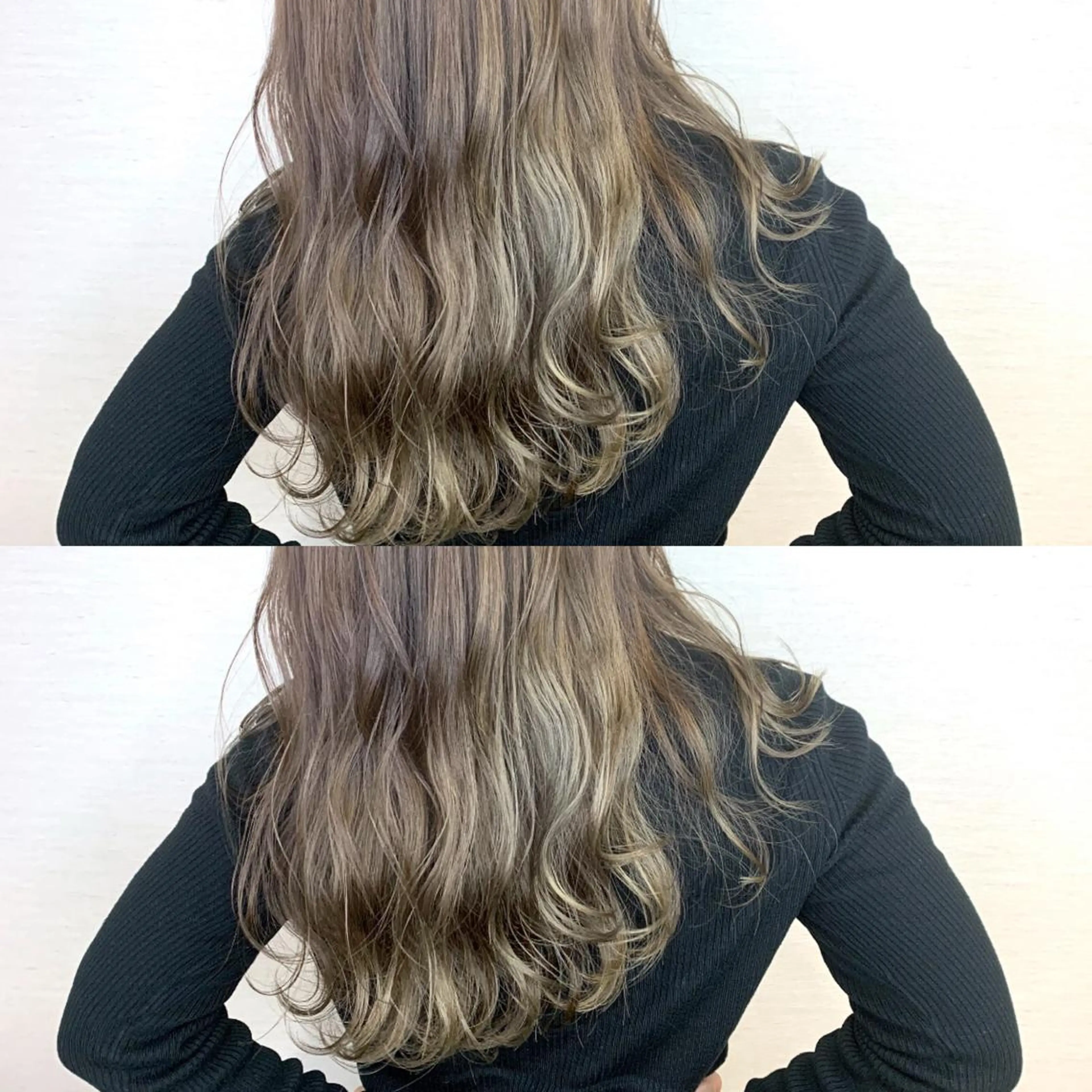 ロング カラー グラデーションカラー グレージュ 韓国レイヤーカット/ ダブルカラーのヘアスタイル