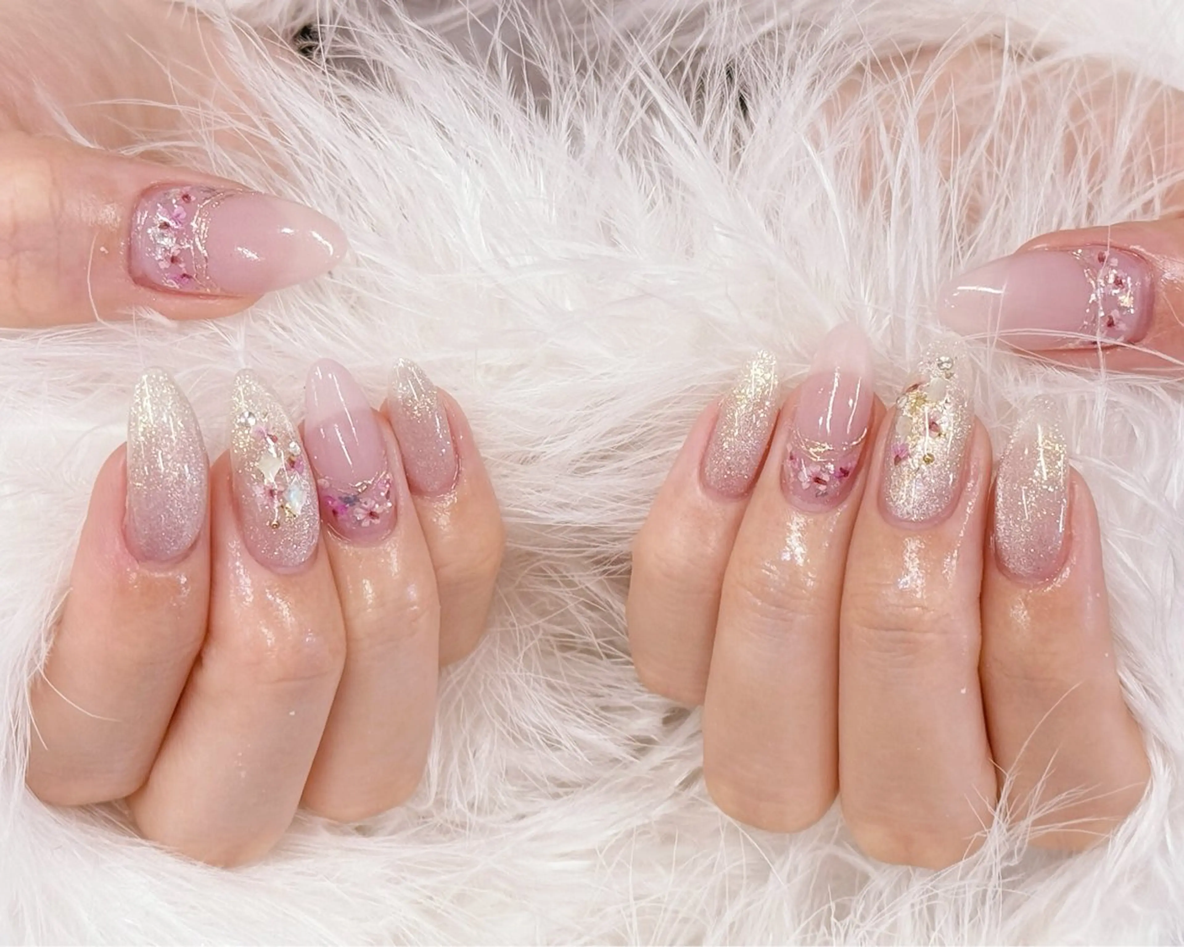 ネイル アートネイル フラッシュネイル フラワーネイル ジェルネイル ガーリー ハンドネイル Puti nailのネイルデザイン