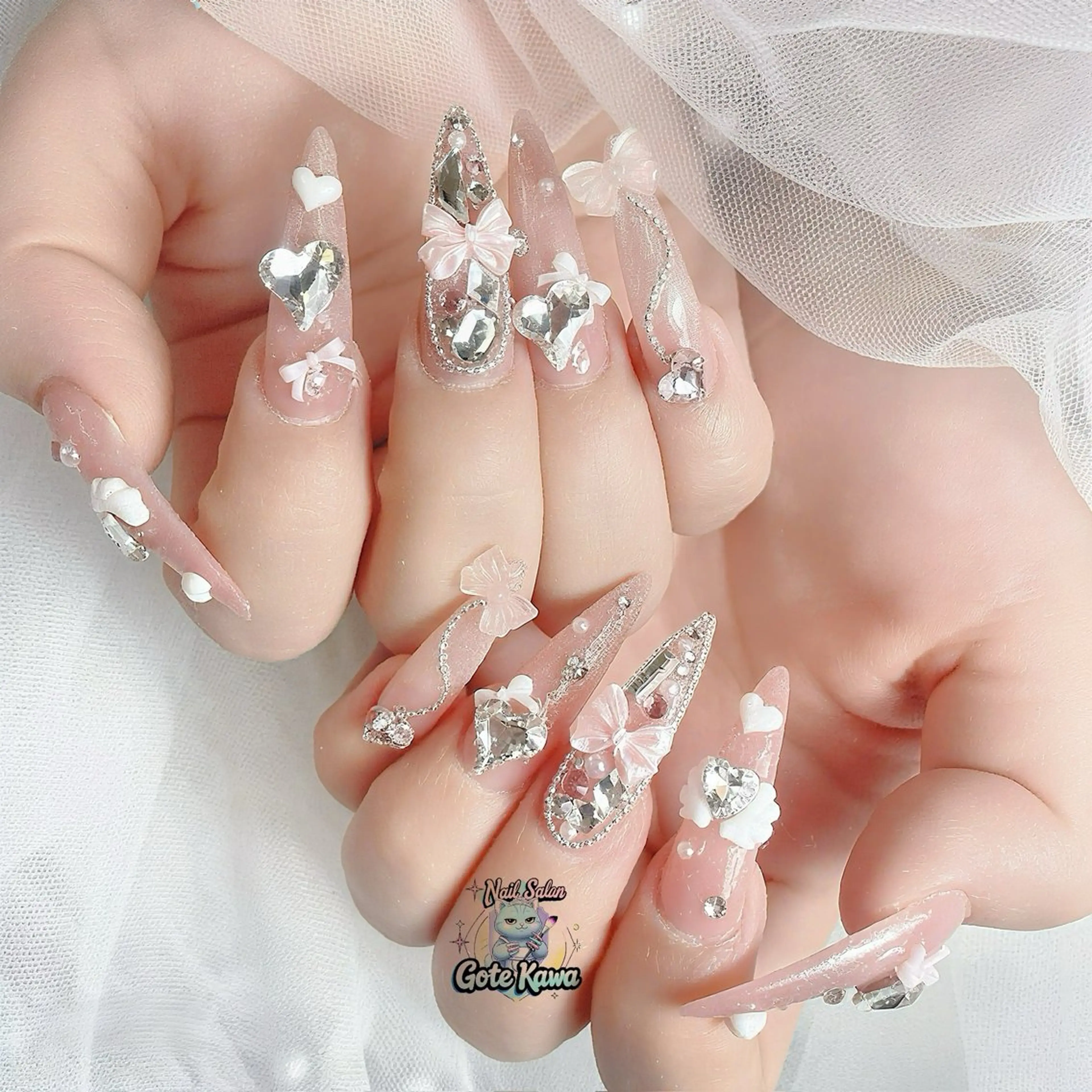 ネイル ハート ピンク リボン ワンホンネイル ハンドネイル ハンドケア Gote Kawa nail salonのネイルデザイン