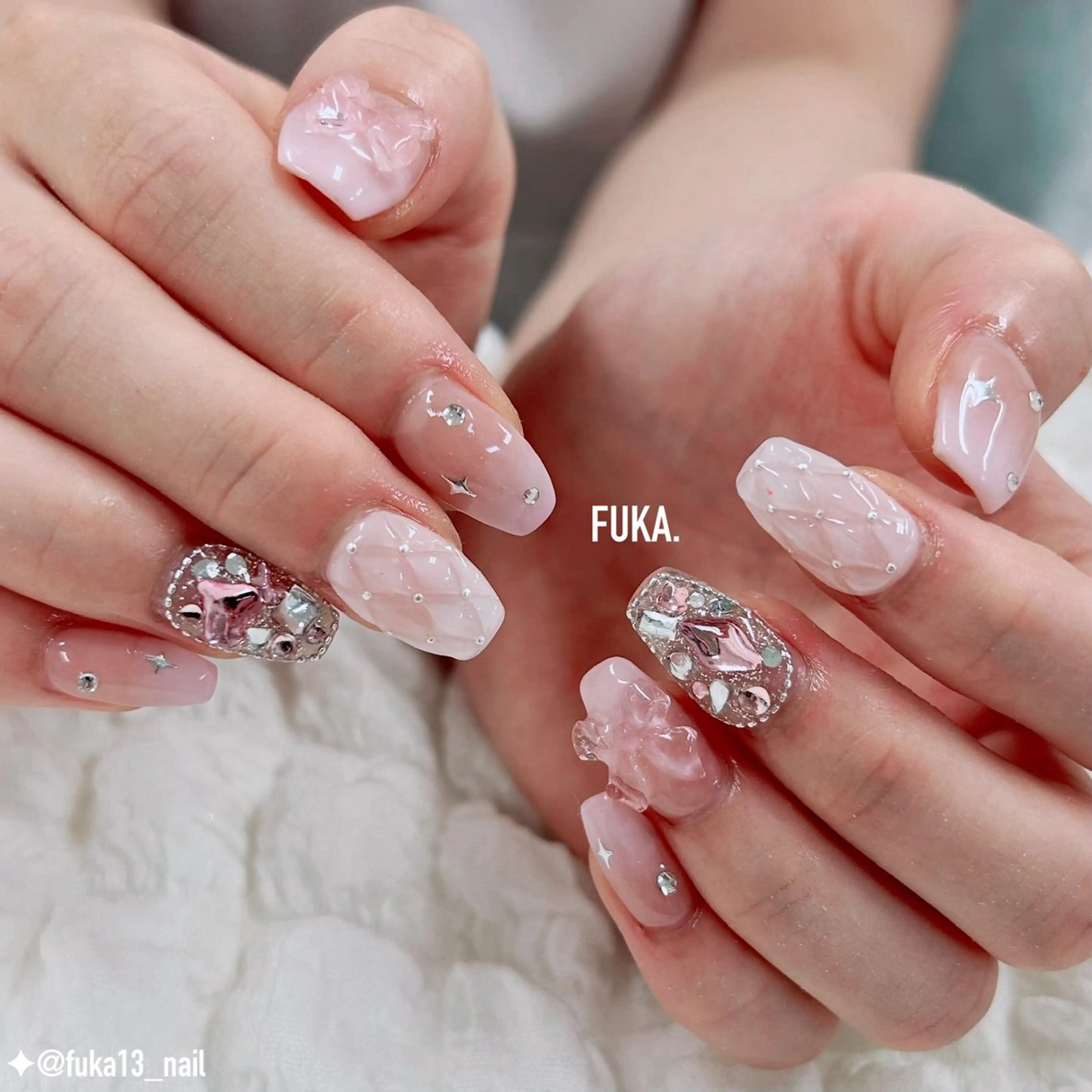 ネイル ガーリー 韓国ネイル ピンク リボン ハンドネイル ネイルサロンAnela【アネラ】所属・Nail♡Fuka. /2月予約受付中のネイルデザイン