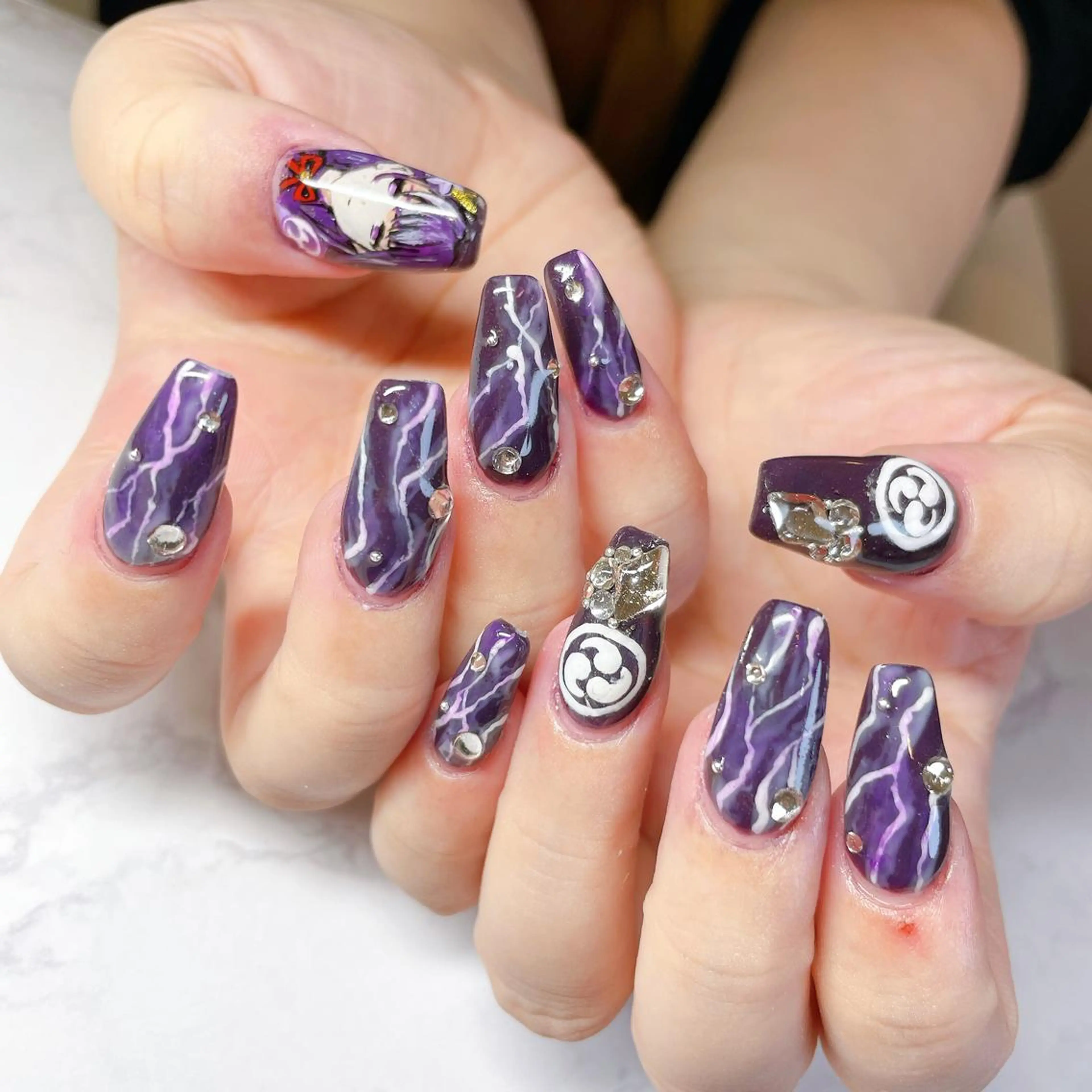 ネイル 長さ出し ジェルネイル パープル スカルプネイル ハンドネイル LaLa Peach 福岡のマツエク・マツパデザイン