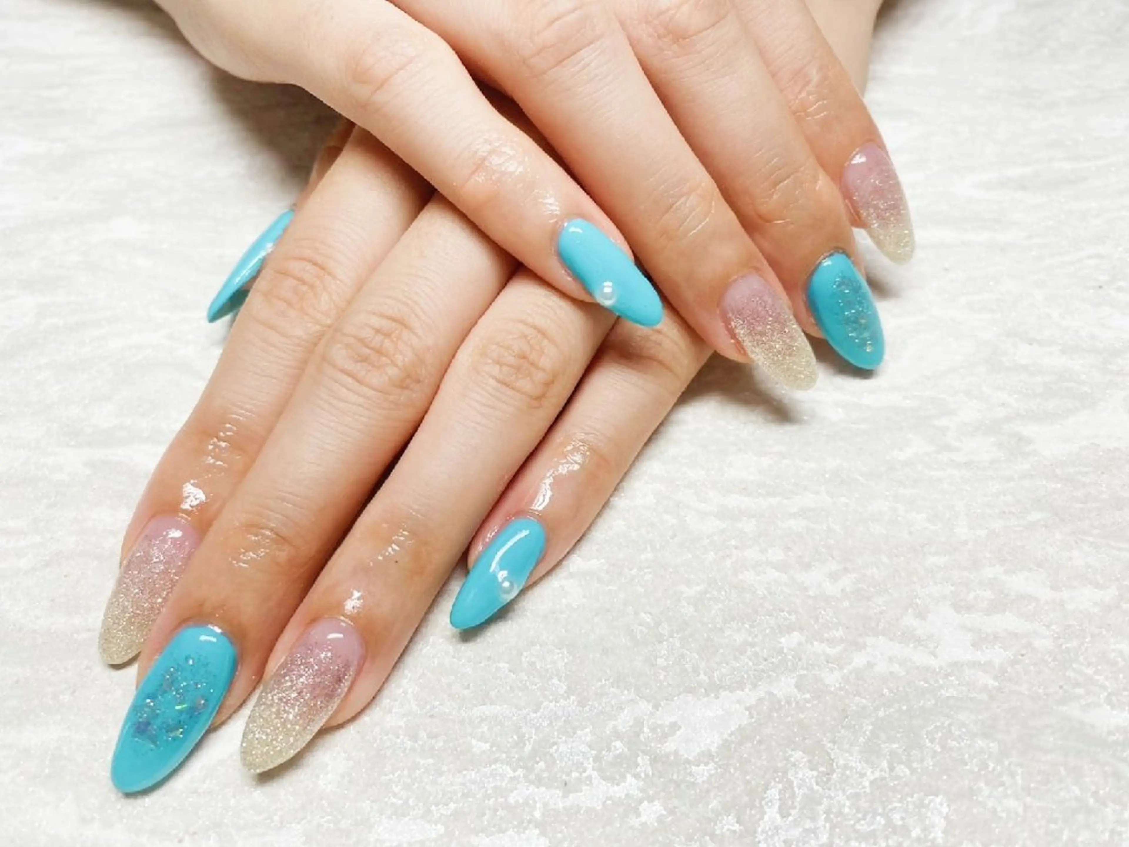 ネイル ブルー 夏ネイル ハンドネイル JULIE NAILのネイルデザイン