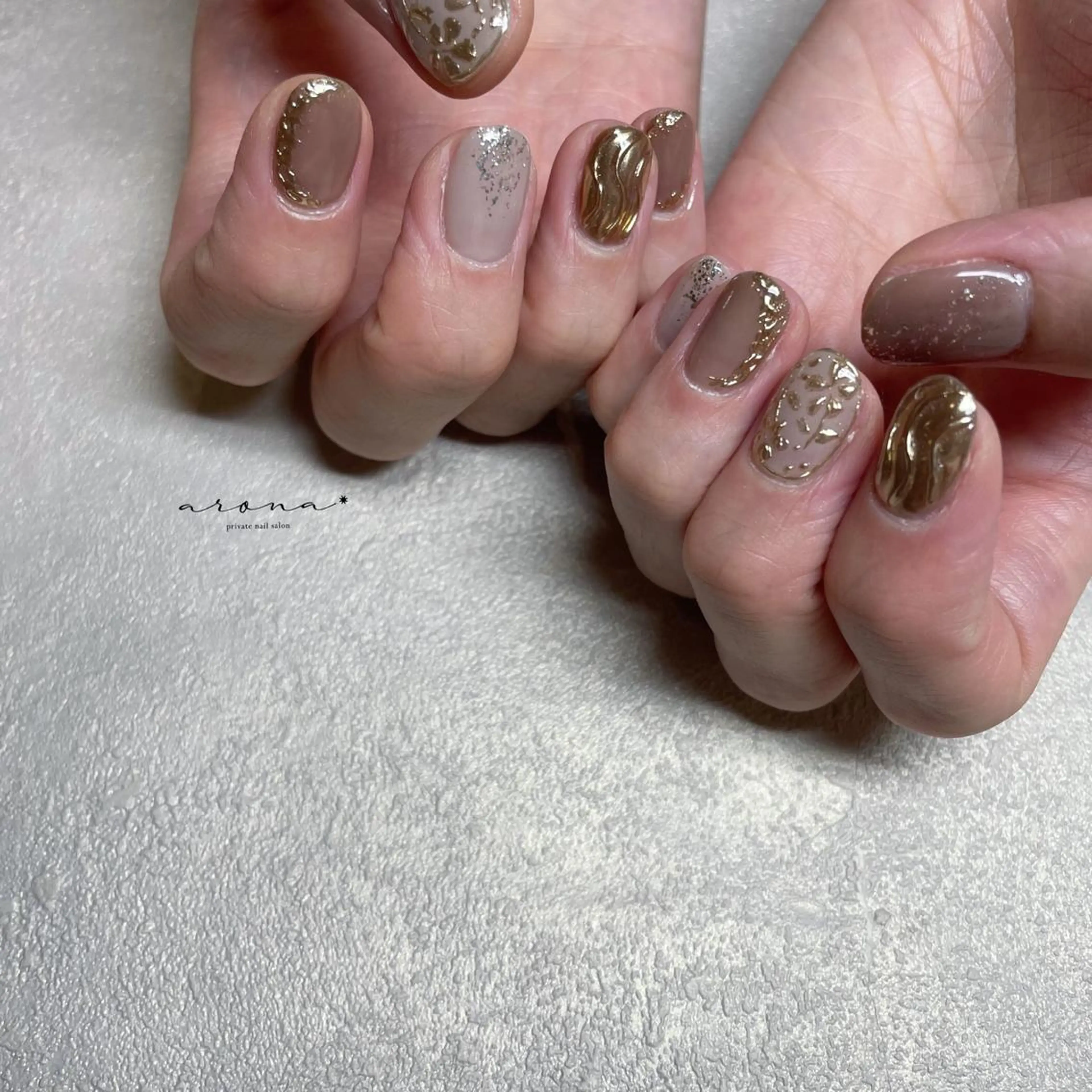 ネイル ブラウン ハンドネイル nail salon ✷aronaのネイルデザイン