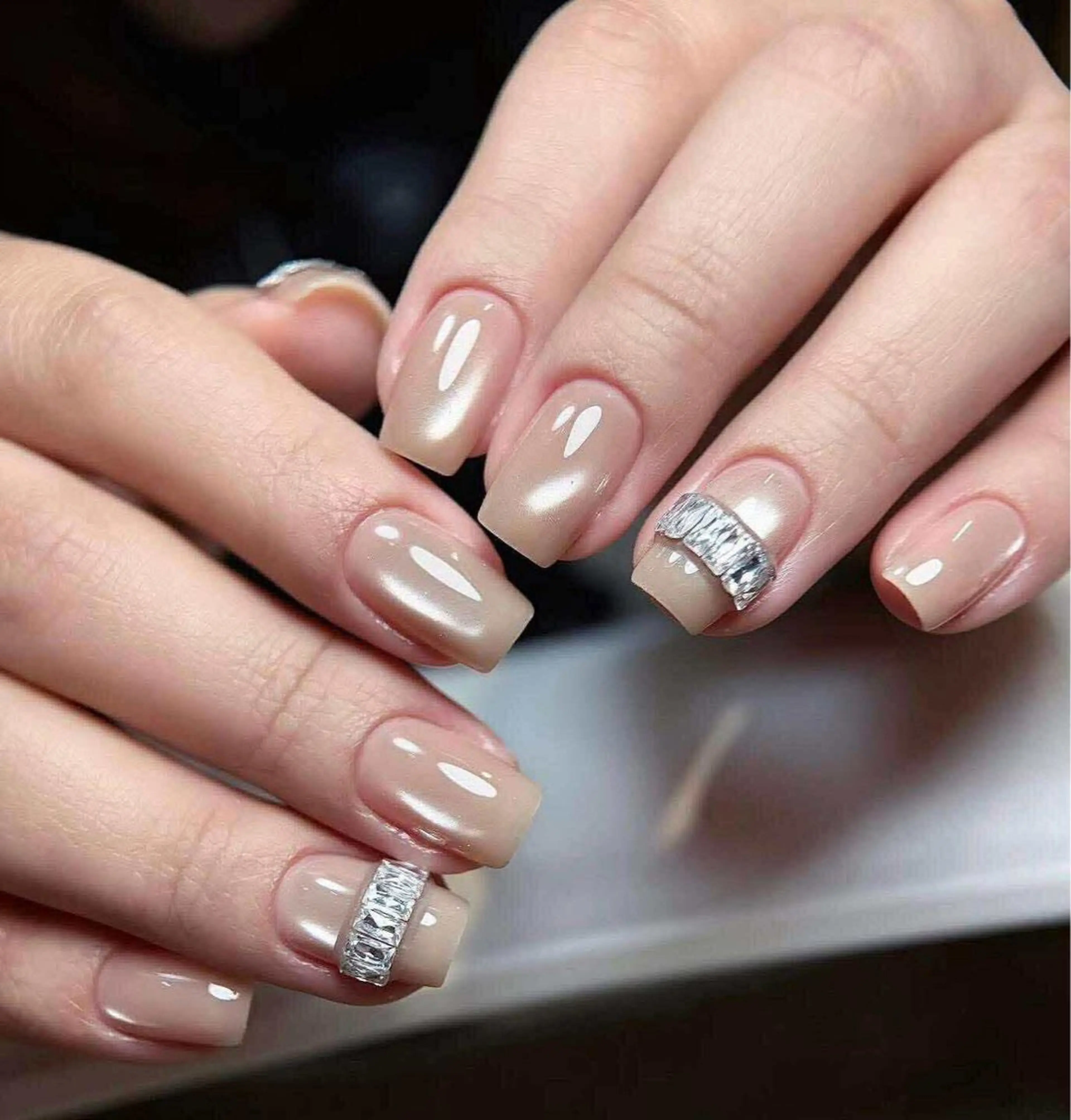 ネイル 韓国ネイル 持ち込み ニュアンスネイル ネイルチップ 冬ネイル RINN ANA.CHUOのネイルデザイン