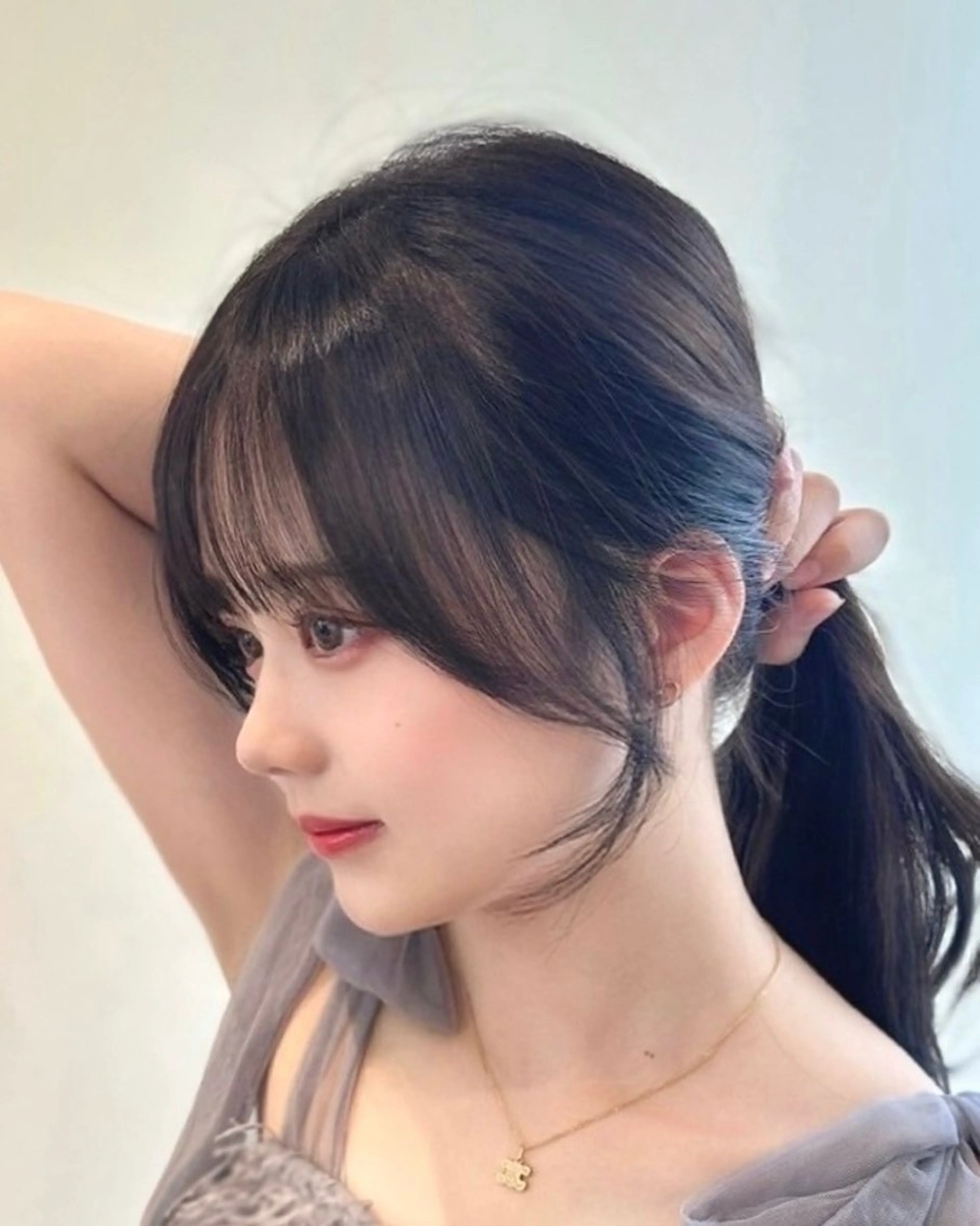 ミディアム カラー ヘアアレンジ 顔周りcut/ 艶ワンカラー♥ちさきのヘアスタイル