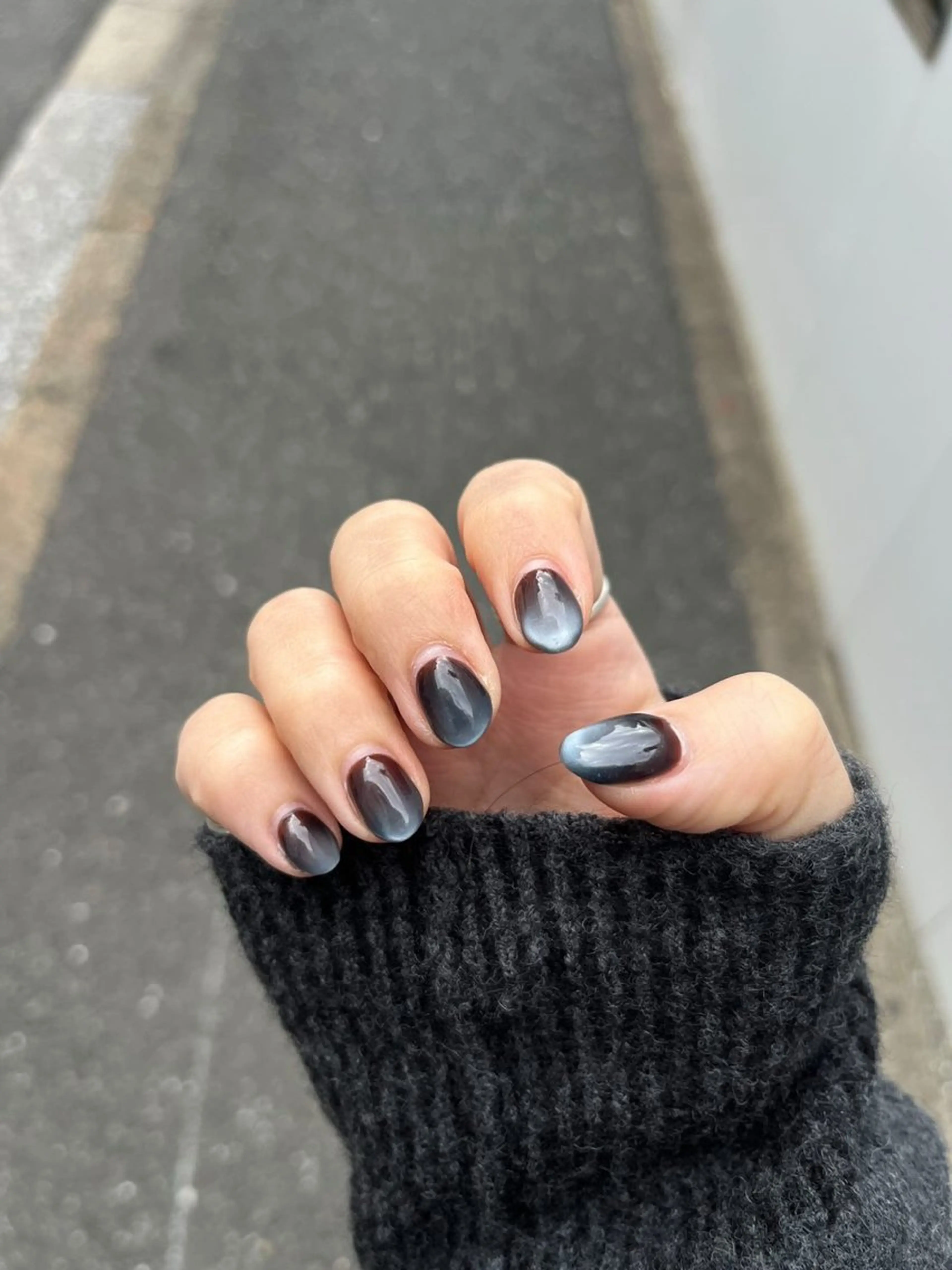 ネイル アートネイル オーロラネイル クリアネイル 長さ出し フレンチネイル ホアン シュリンのネイルデザイン