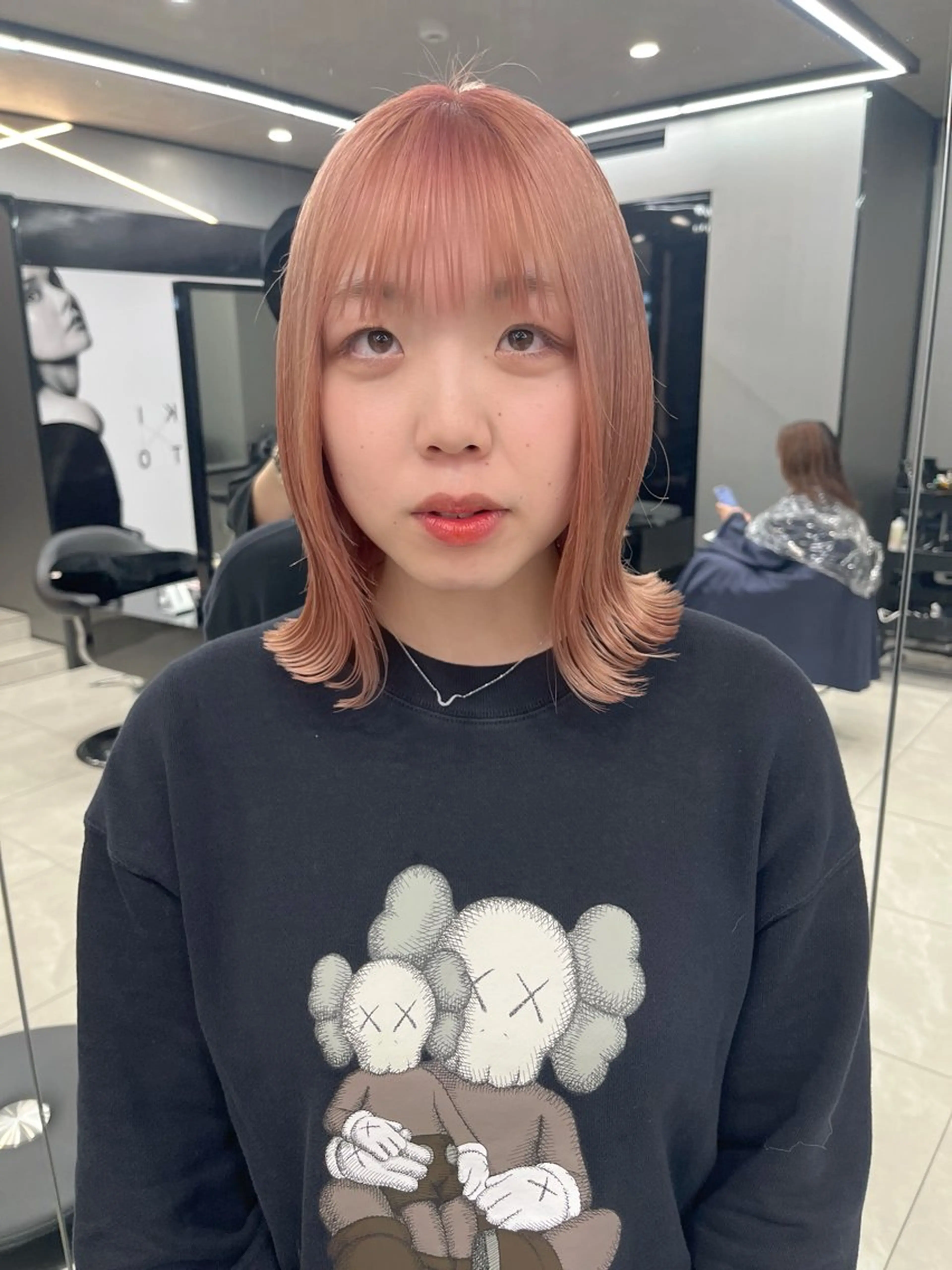 ミディアム カラー ベージュカラー ブリーチ ハイライトカラー ピンクカラー ピンクベージュ hair salon Ranun髪質改善のヘアスタイル