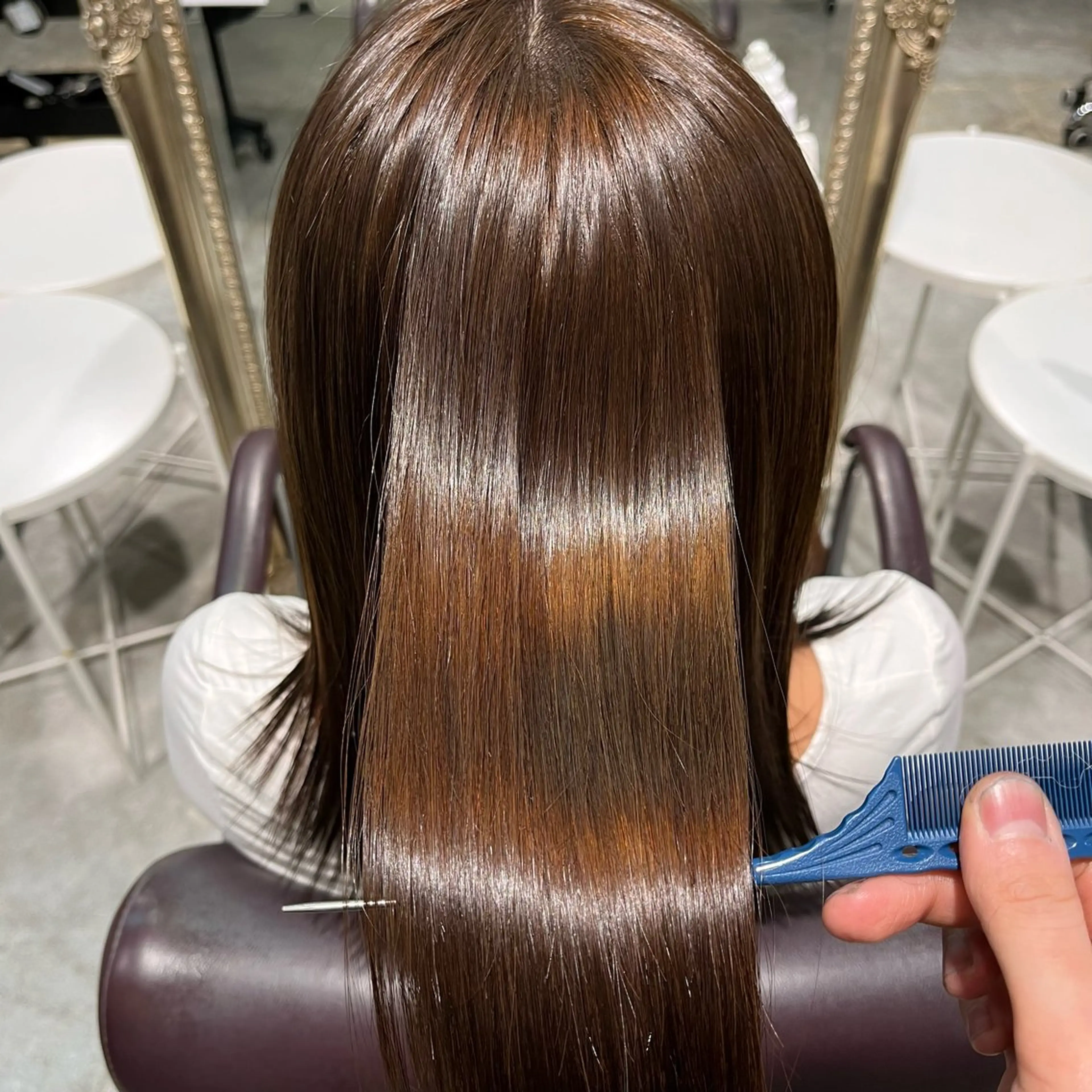 ミディアム ヘアカラー フェザーパーマ🌙 毛流れ yuzukiのヘアスタイル