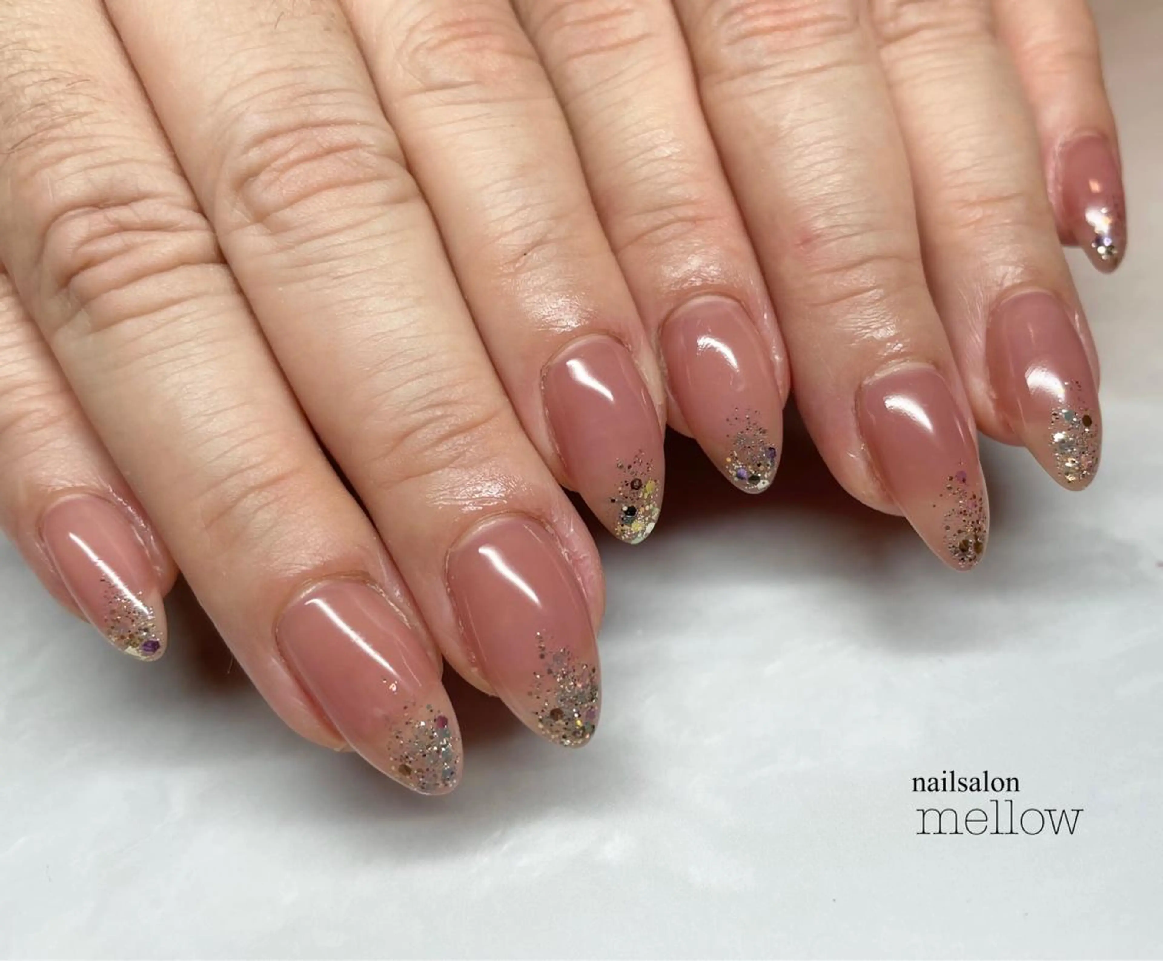 ネイル ブラウン ラメ(グリッター) ピンク 大山 浩美のネイルデザイン