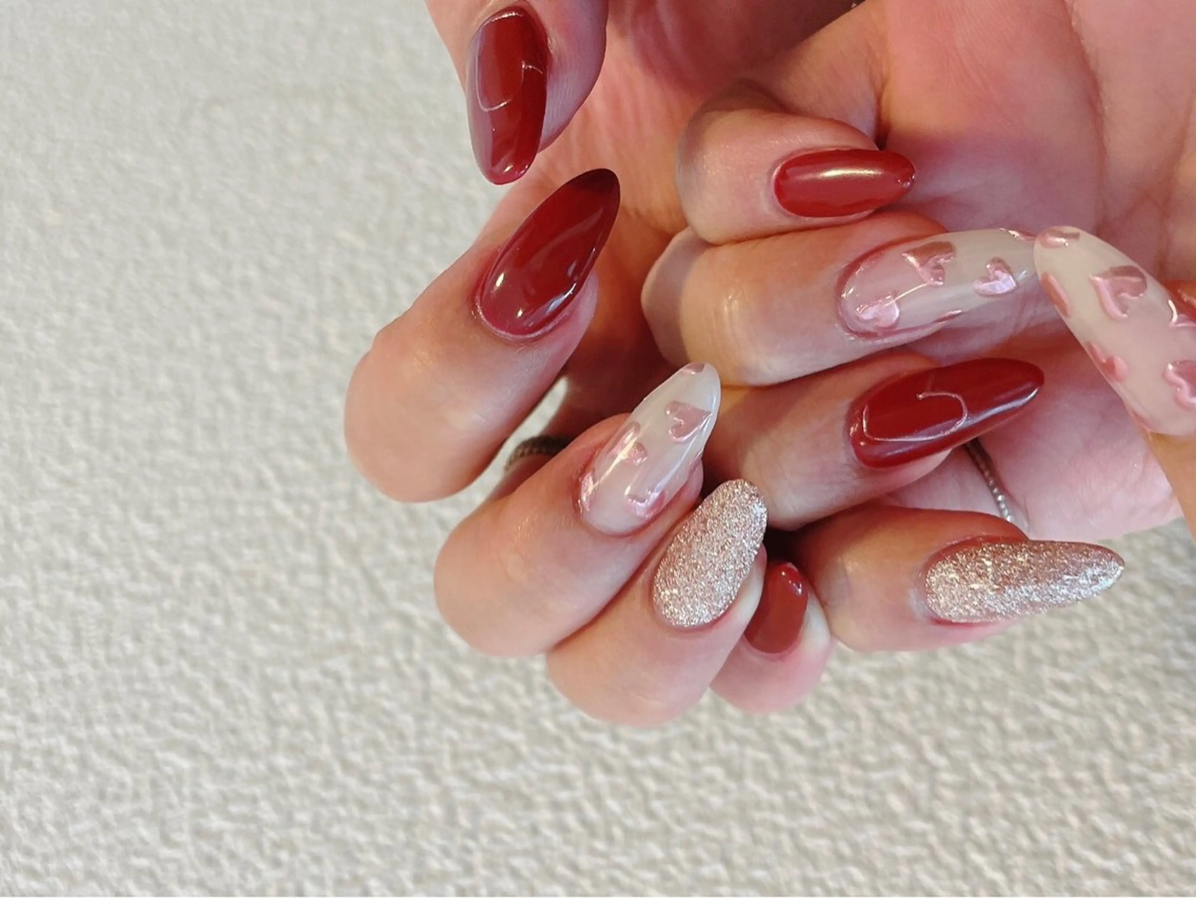 ネイル ジェルネイル ハート マグネットネイル パラジェル バレンタイン ハンドネイル kiki nail 二子玉川のネイルデザイン