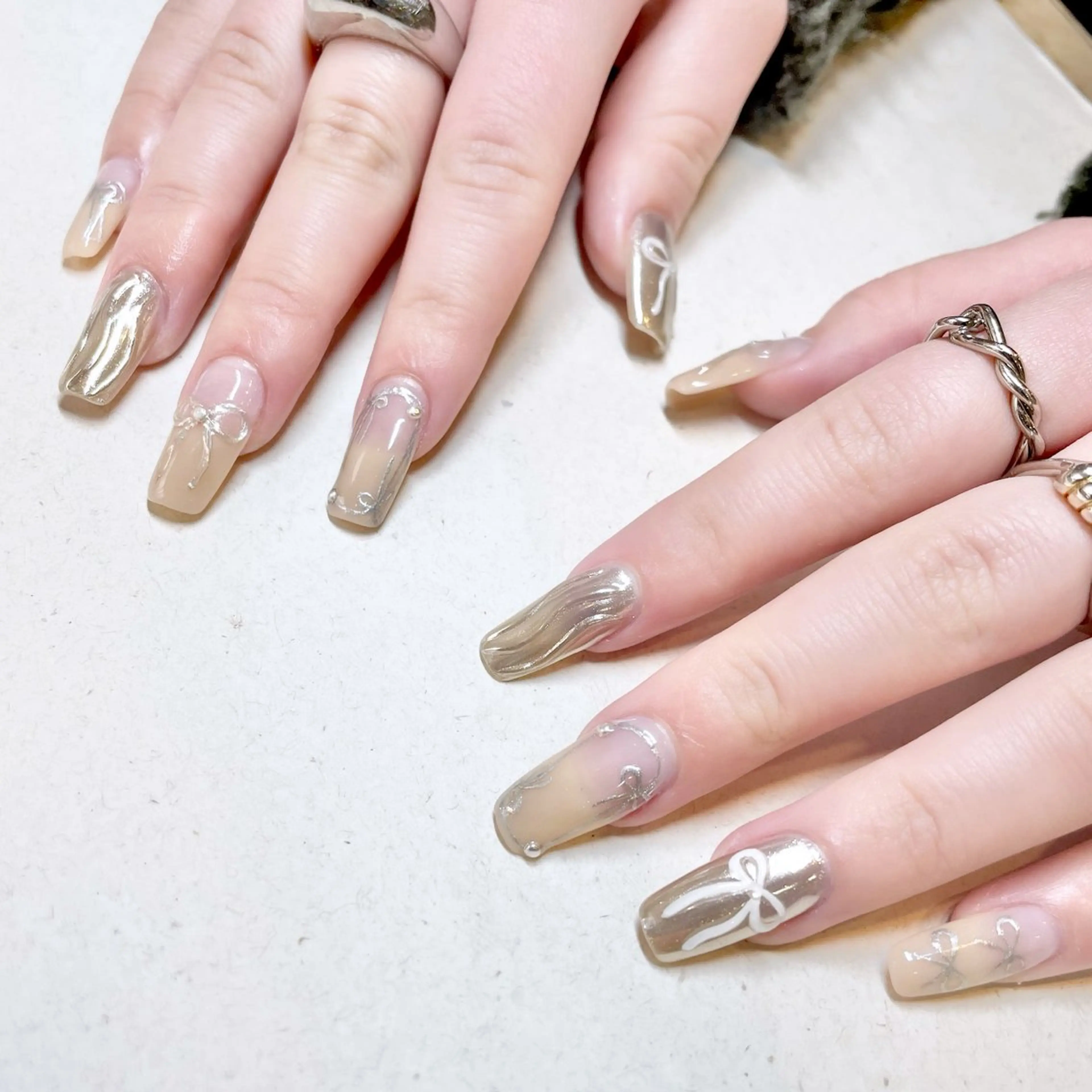 ネイル リボン ハンドネイル pro.M ☆Kinukaのネイルデザイン