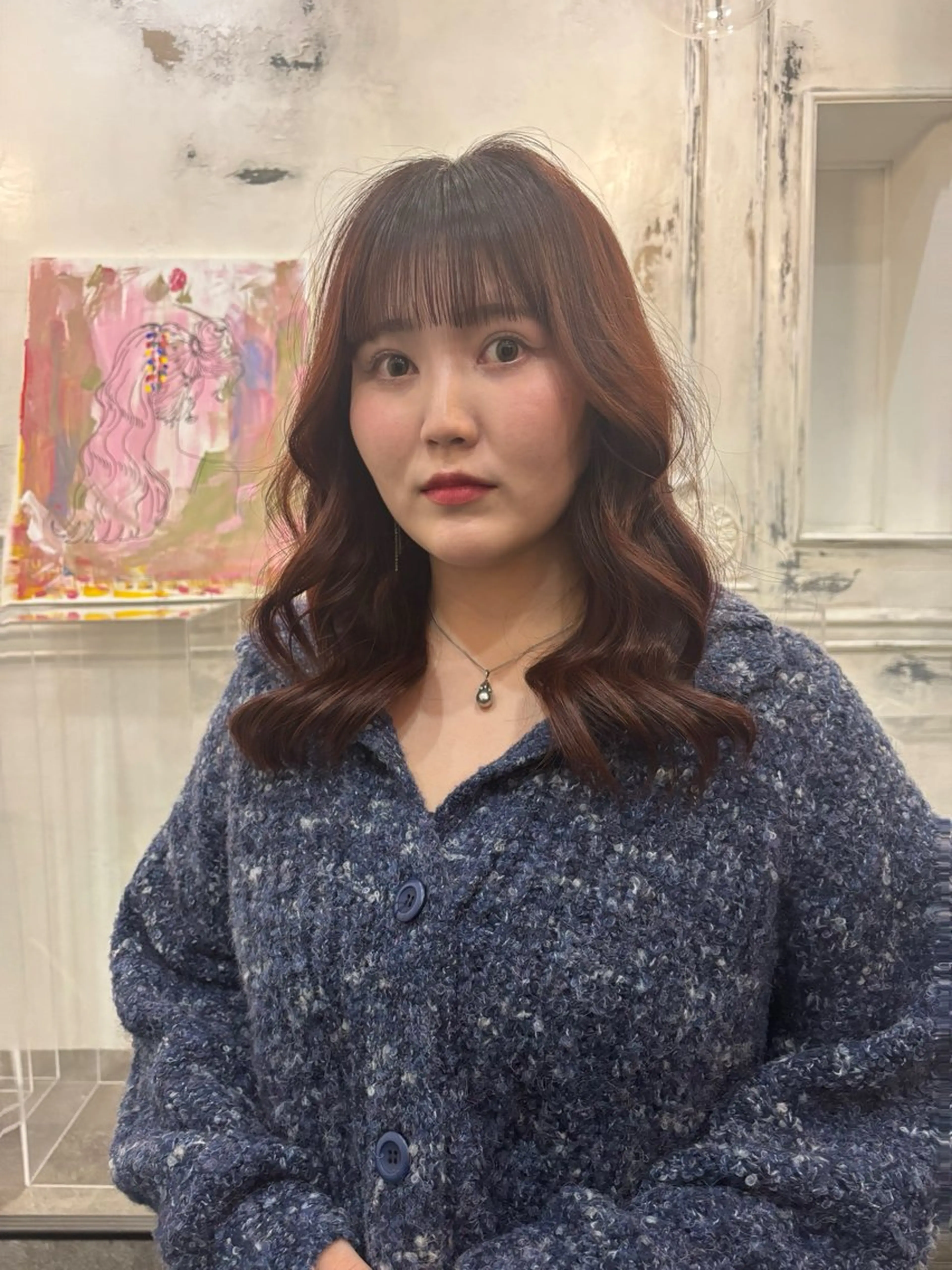 ミディアム カラー ブラウンカラー レッドカラー レッドブラウン comeghead 琴音のヘアスタイル