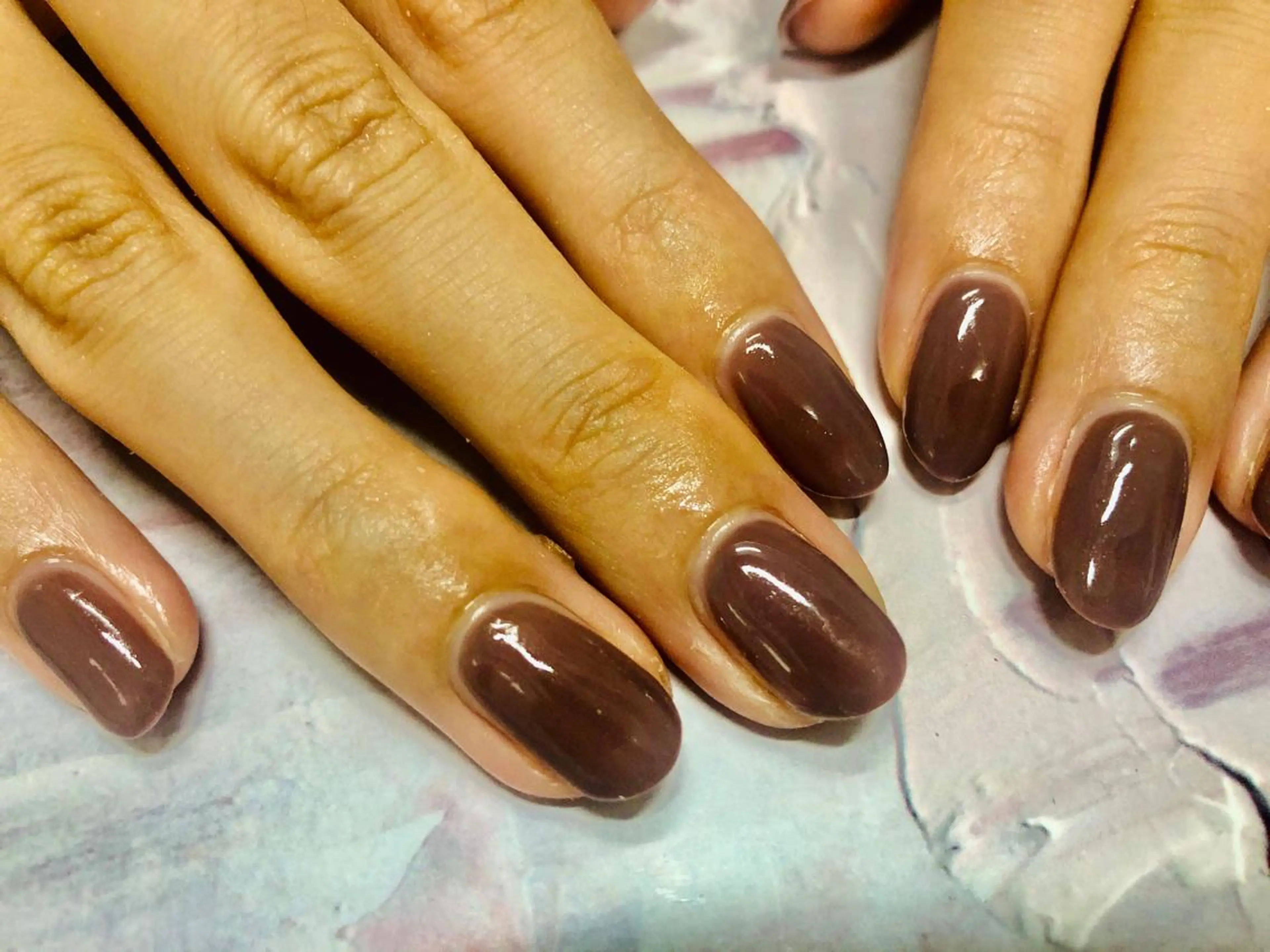 ネイル ブラウン ワンカラーネイル ピンク ハンドネイル Mogu nail 二子玉川のネイルデザイン