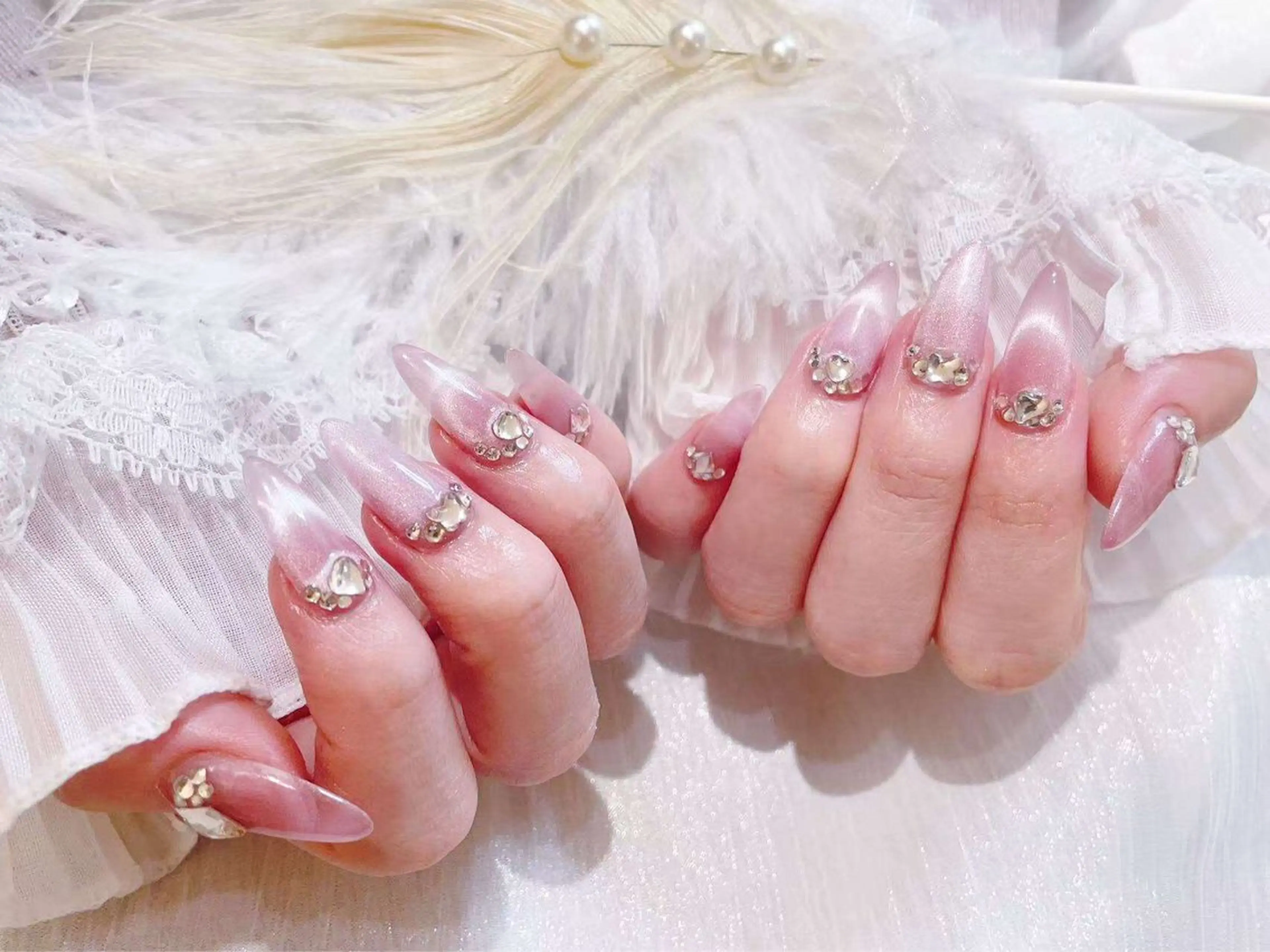 ネイル チークネイル 長さ出し フレンチネイル ガーリー 韓国ネイル SunNail池袋駅 ワンホンネイルのネイルデザイン