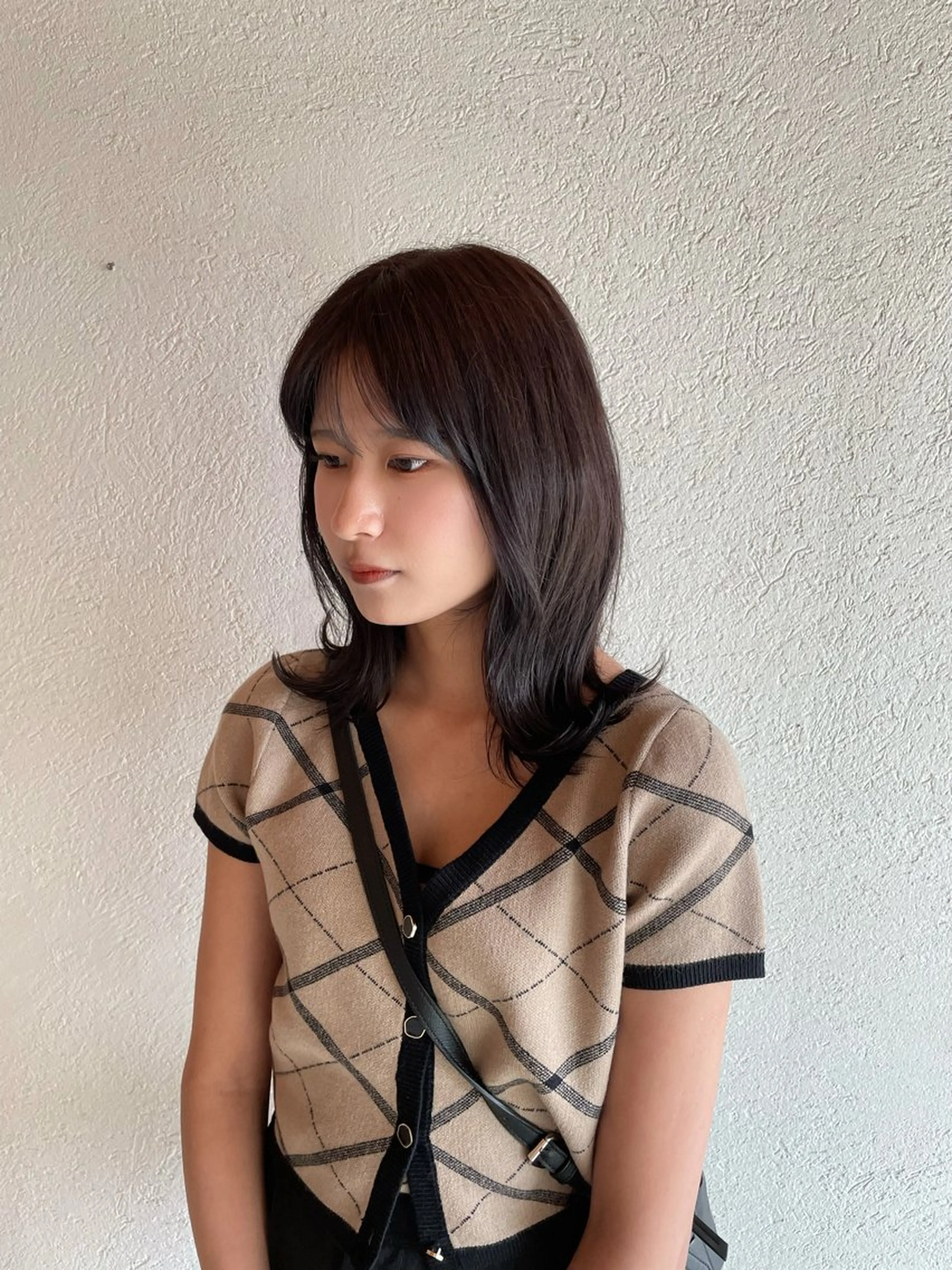 セミロング くびれヘア 顔まわりレイヤー 韓国風ヘア レイヤーカット 小顔カット カット ヘアカラー ひたち野うしく 古田　捷人のヘアスタイル