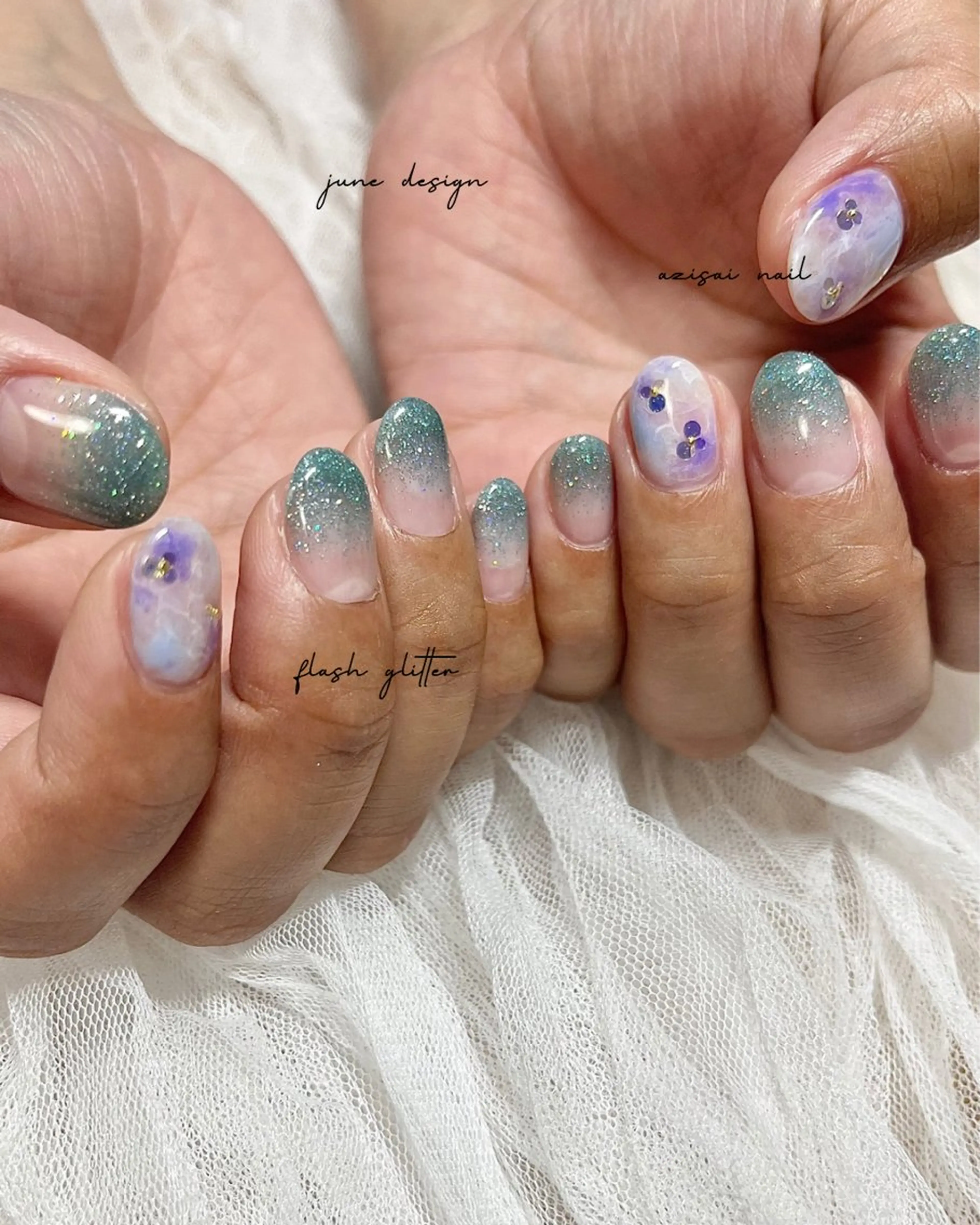 ネイル フラッシュネイル ジェルネイル ホログラムネイル キラキラネイル ラメ(グリッター) nail salon slothのネイルデザイン