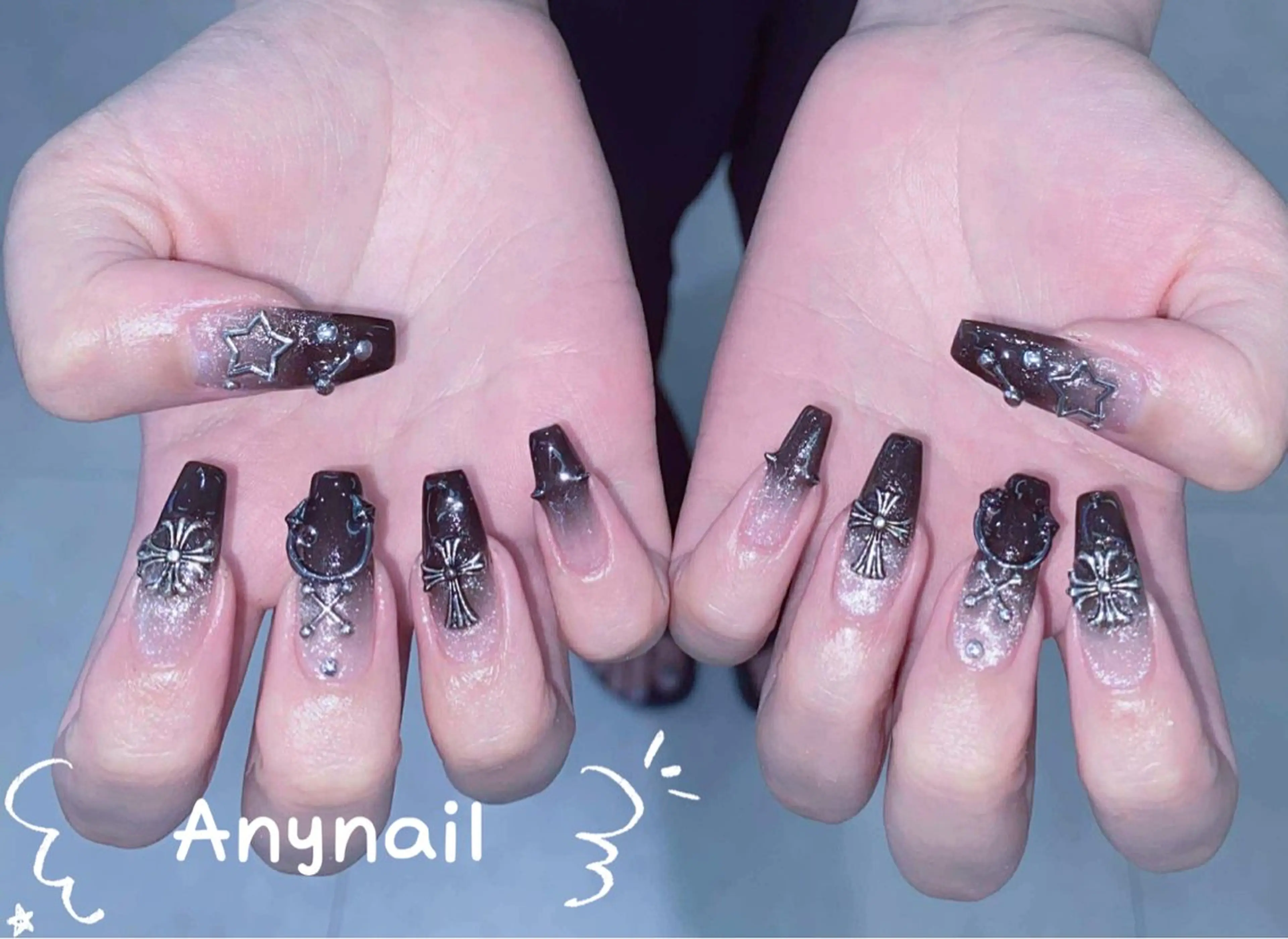 ネイル オーロラネイル ブルー チークネイル フットネイル フレンチネイル ハンドネイル Any nail新大久保店のネイルデザイン