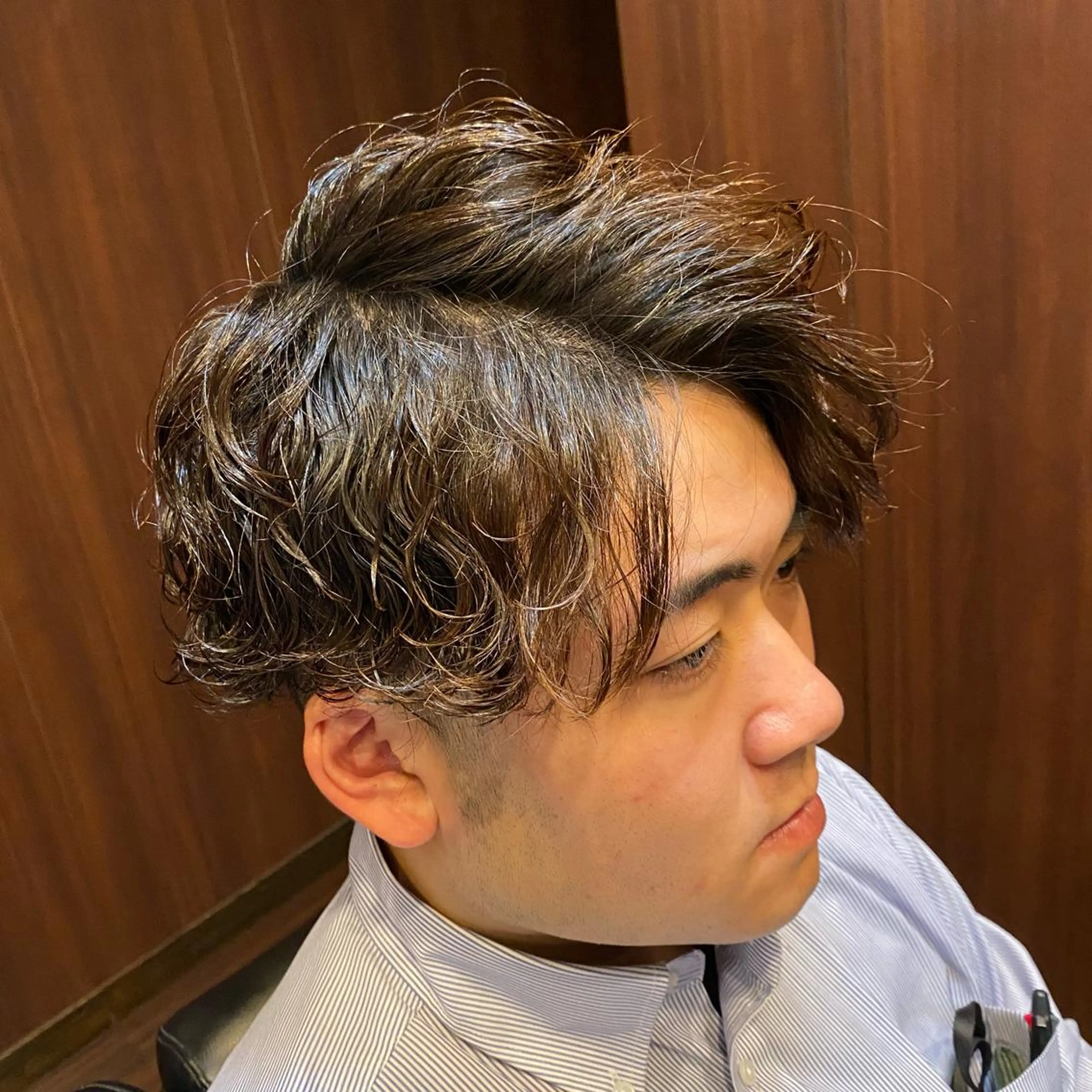ミディアム パーマ メンズ 浅見 天翔のヘアスタイル