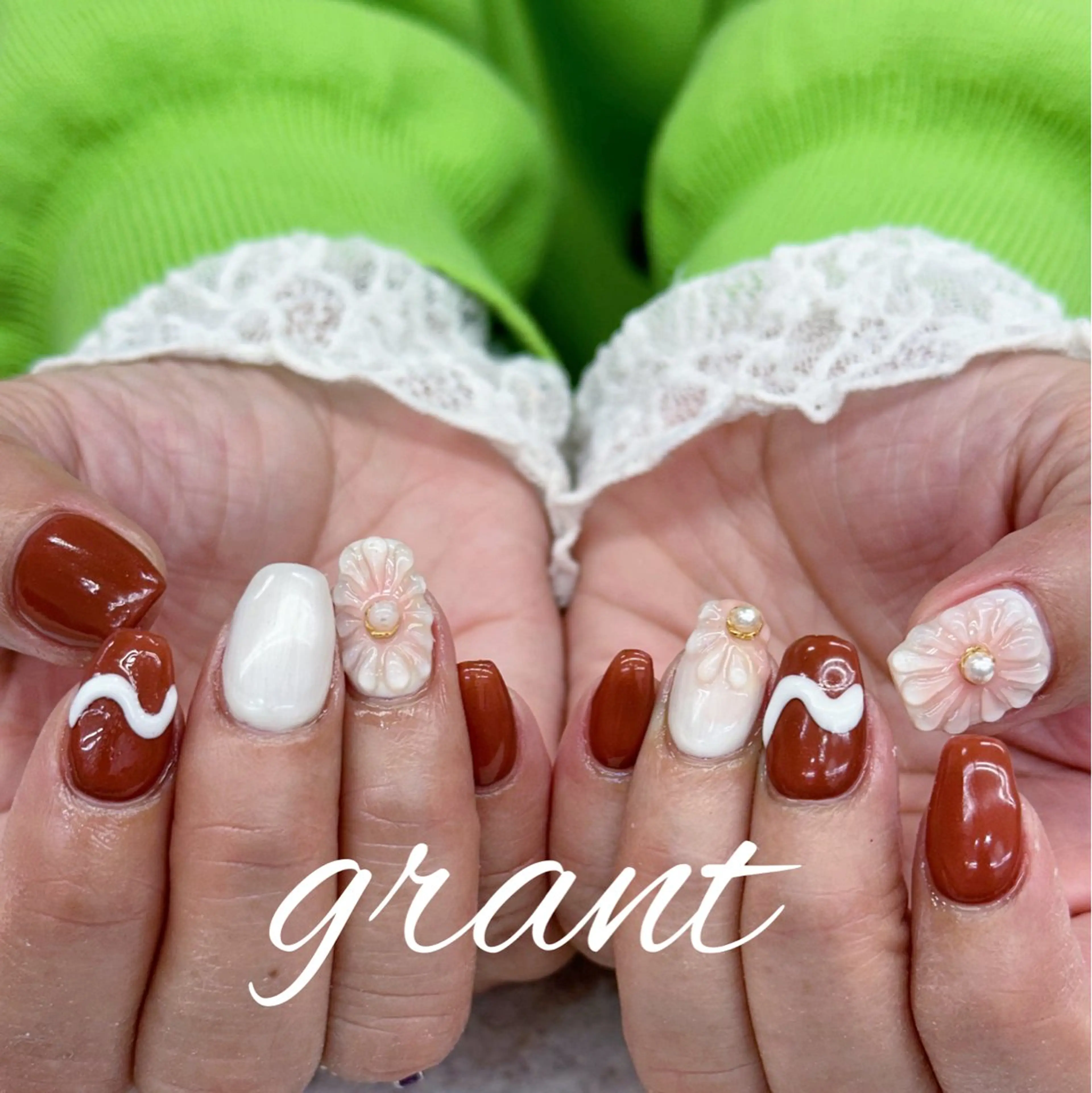 ネイル フラワーネイル ぷっくりネイル 春ネイル ハンドネイル nail salon grant所属・nailsalon grantのネイルデザイン