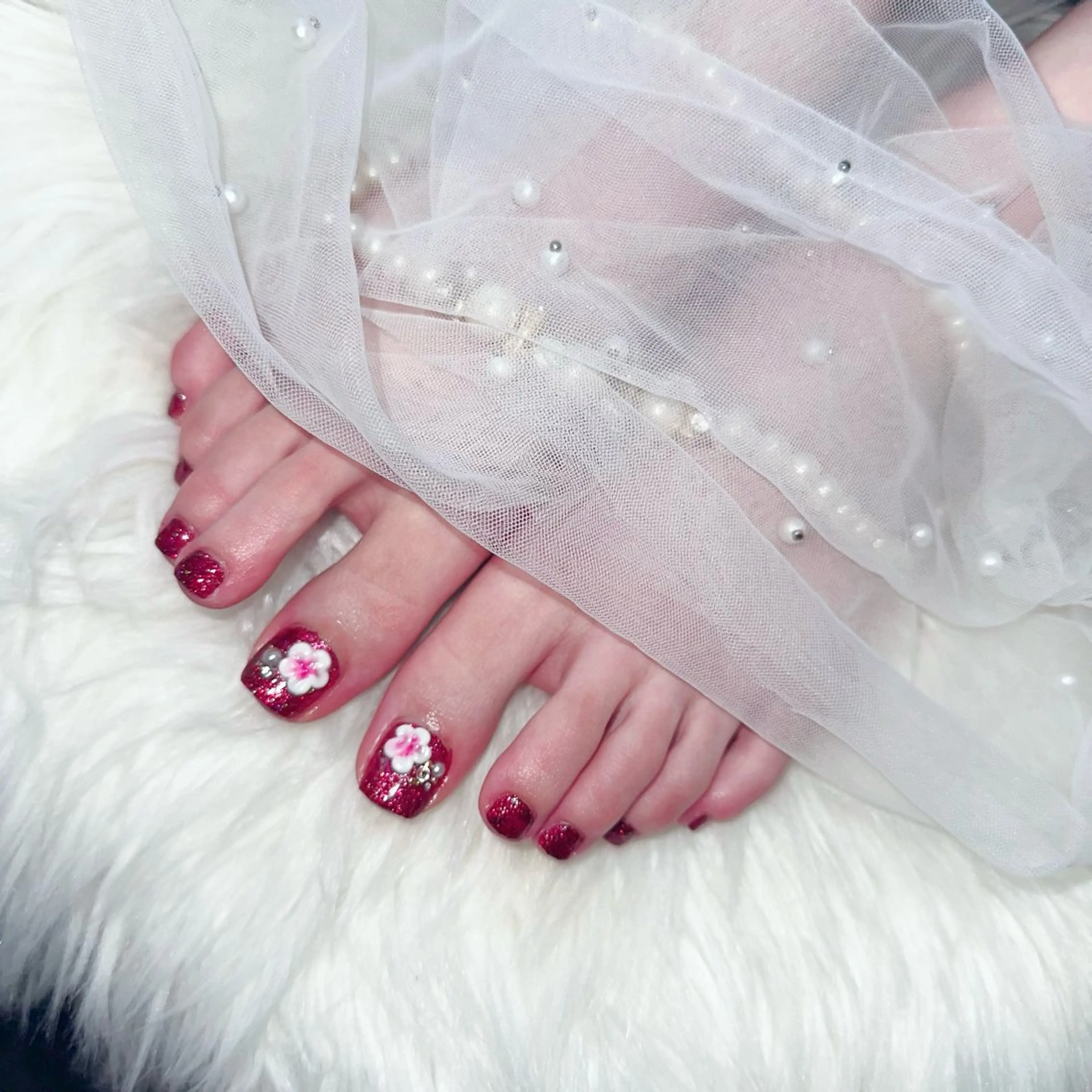 ネイル ラメ(グリッター) フットネイル エステ✖️ネイル Feelのネイルデザイン