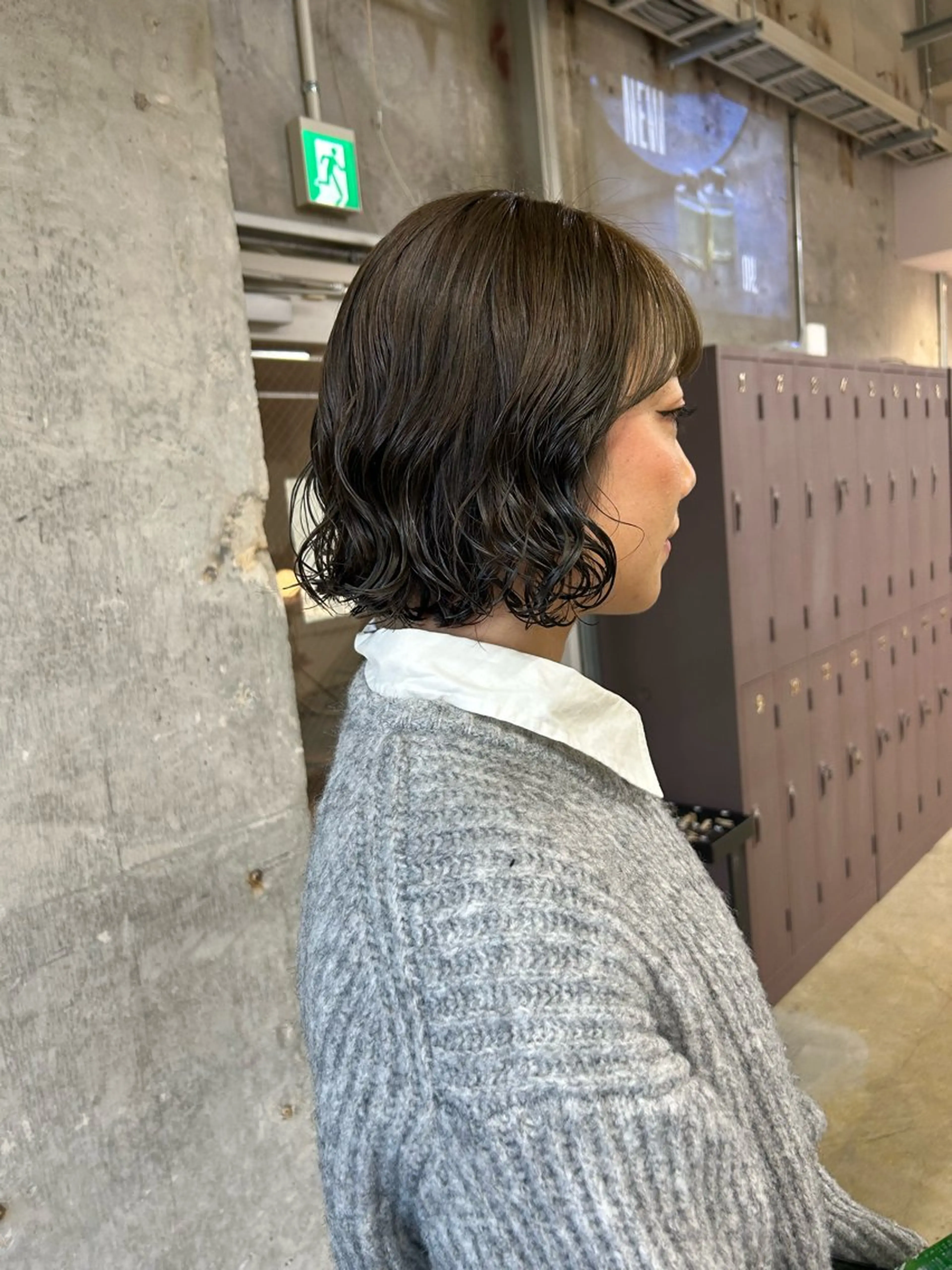 ミディアム カラー パーマ ミディアムパーマ オリーブカラー ボブ 小川真歩/パーマ /暖色オリーブのヘアスタイル