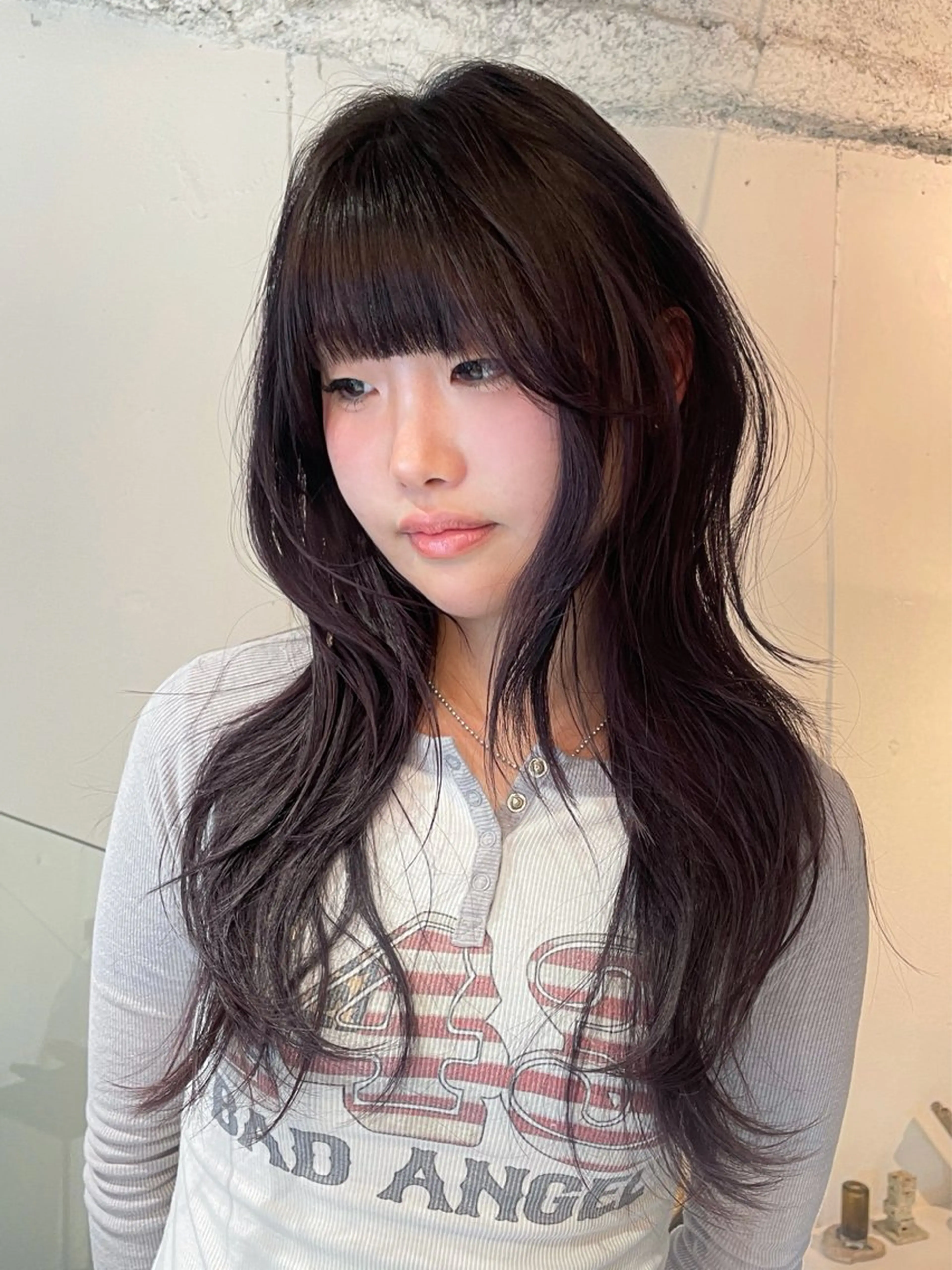 ロング カラー ヘアアレンジ ラベンダーカラー ラベンダーグレー レイヤーカット カット ヘアカラー トリートメント ハッシュカット/ 韓国ヘア☽⋰mahoのヘアスタイル