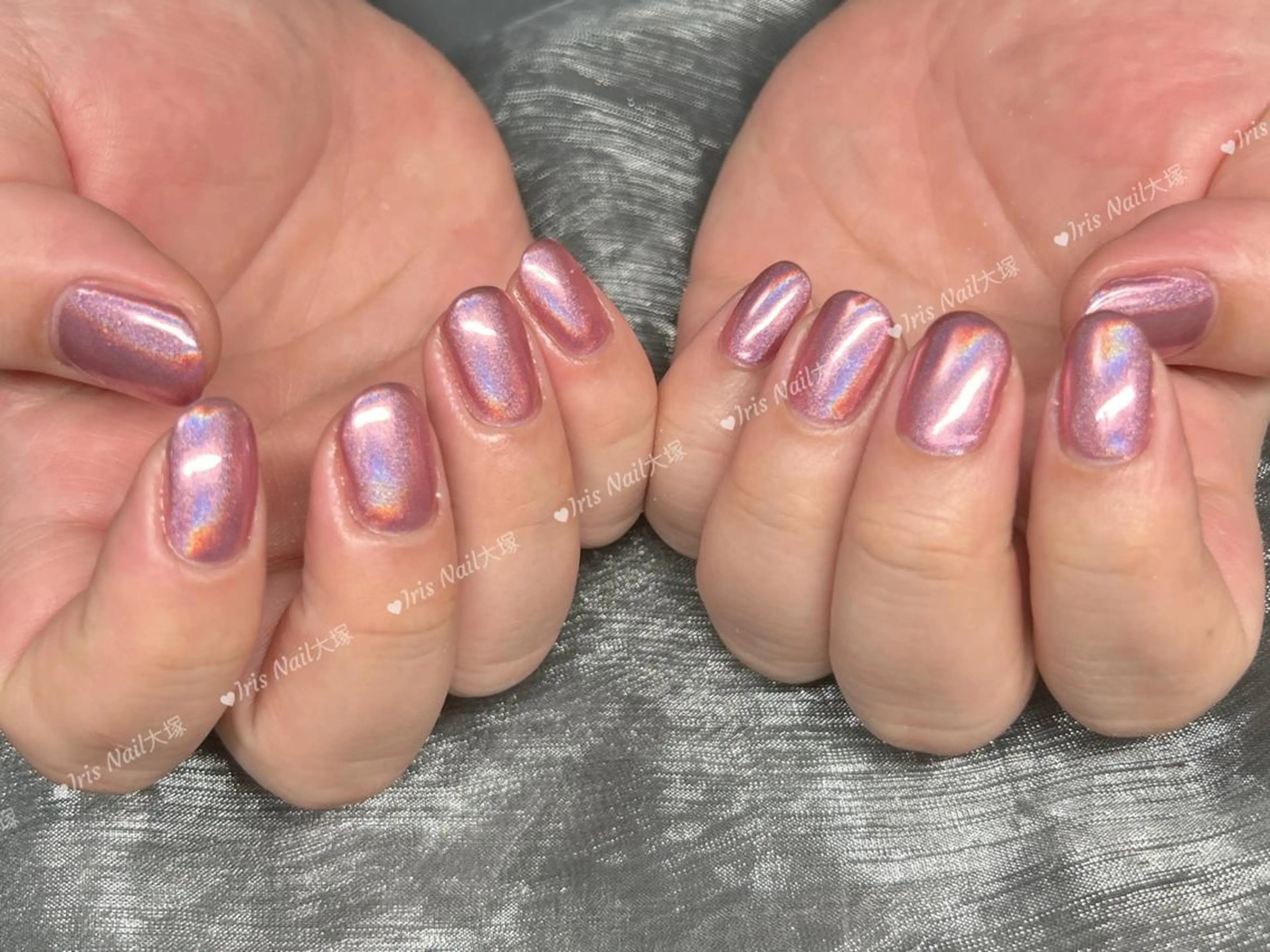 ネイル ミラーネイル ワンカラーネイル ピンク ハンドネイル ハンドケア IRIS NAIL大塚のネイルデザイン