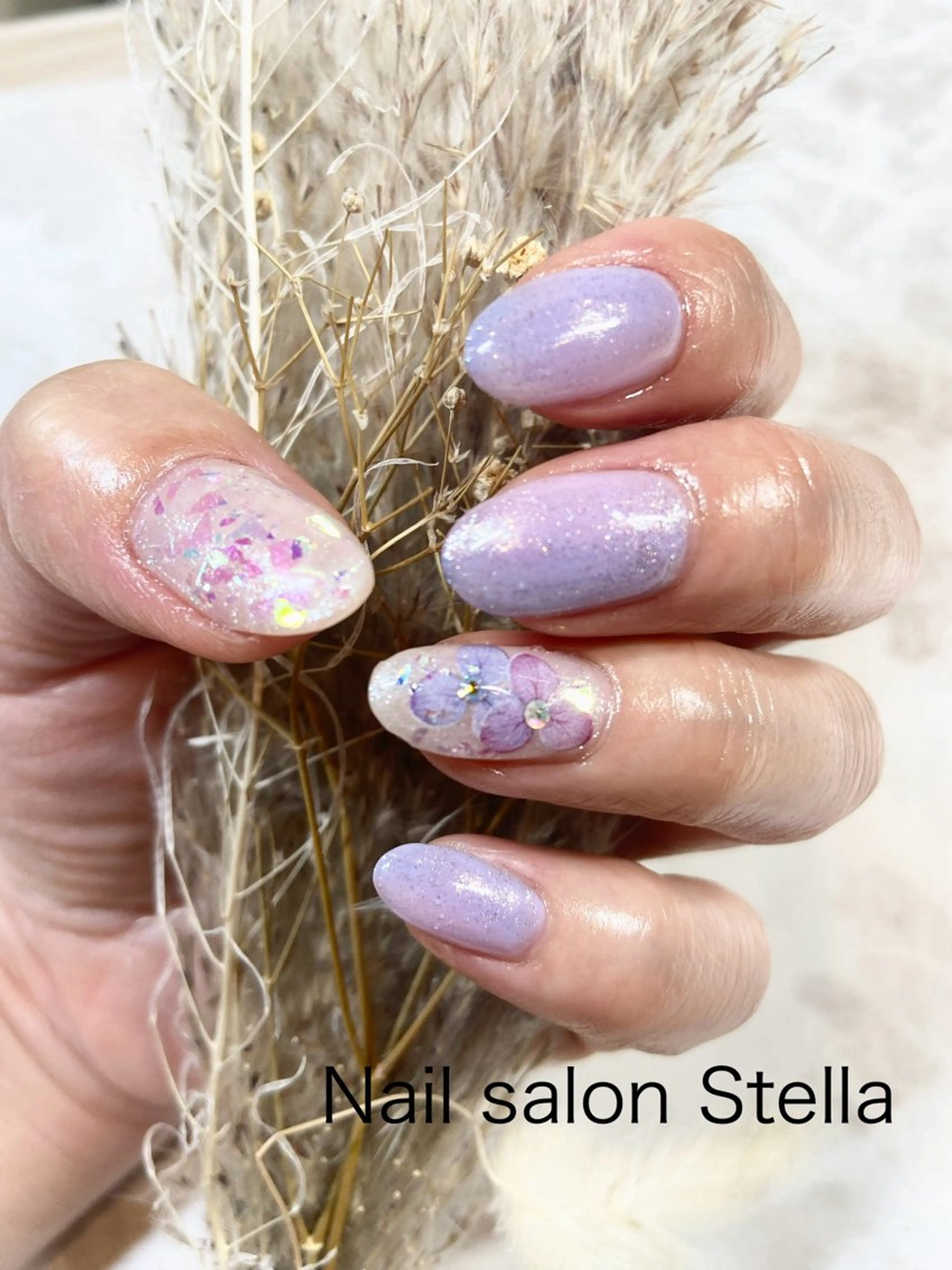 ネイル キラキラネイル パープル ハンドネイル ネイルサロン ステラのネイルデザイン