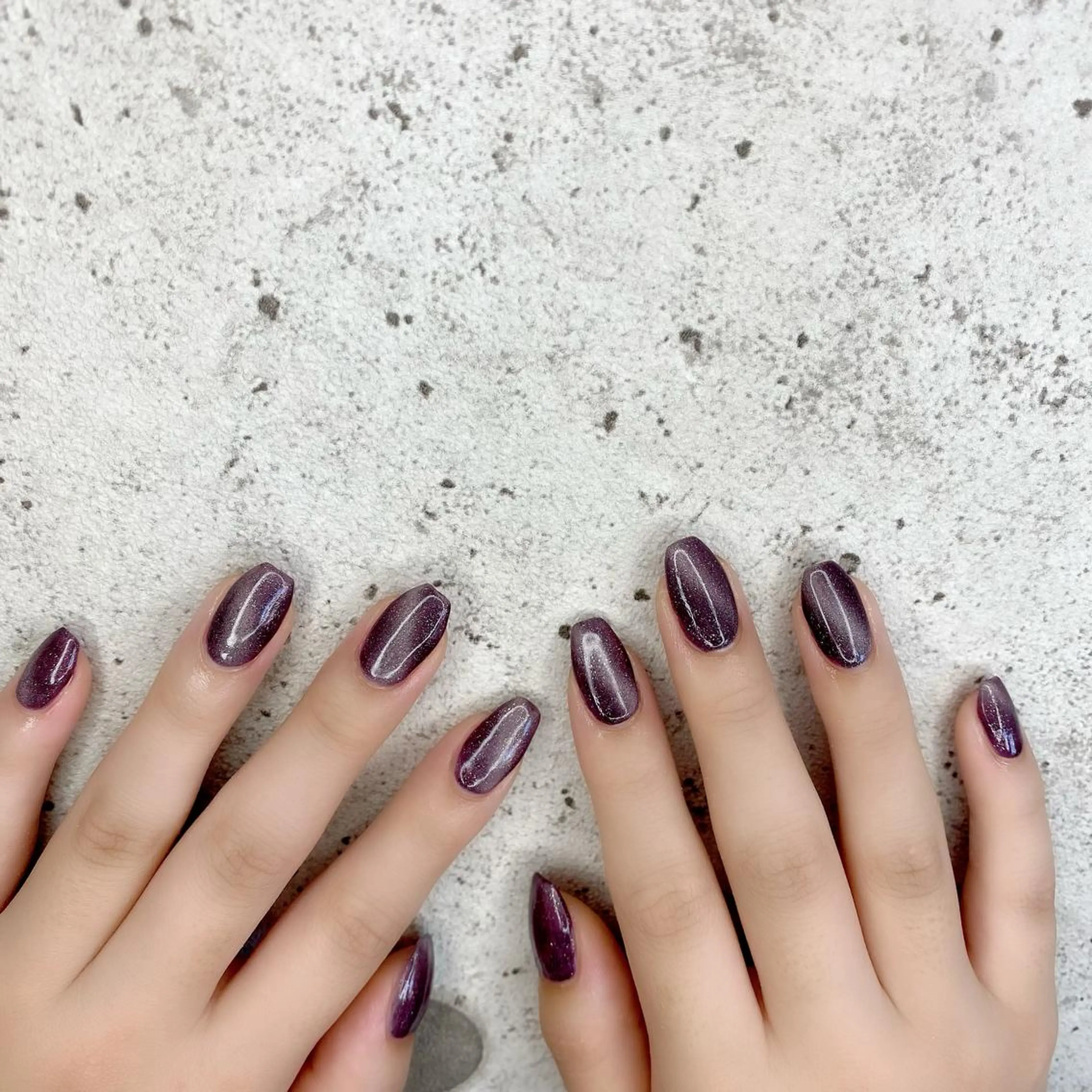 セミロング カラー パーマ ヘアアレンジ メンズ キッズ ネイル マツエク・マツパ パープルカラー マグネットネイル パープル スカルプネイル Salon Ｋのネイルデザイン