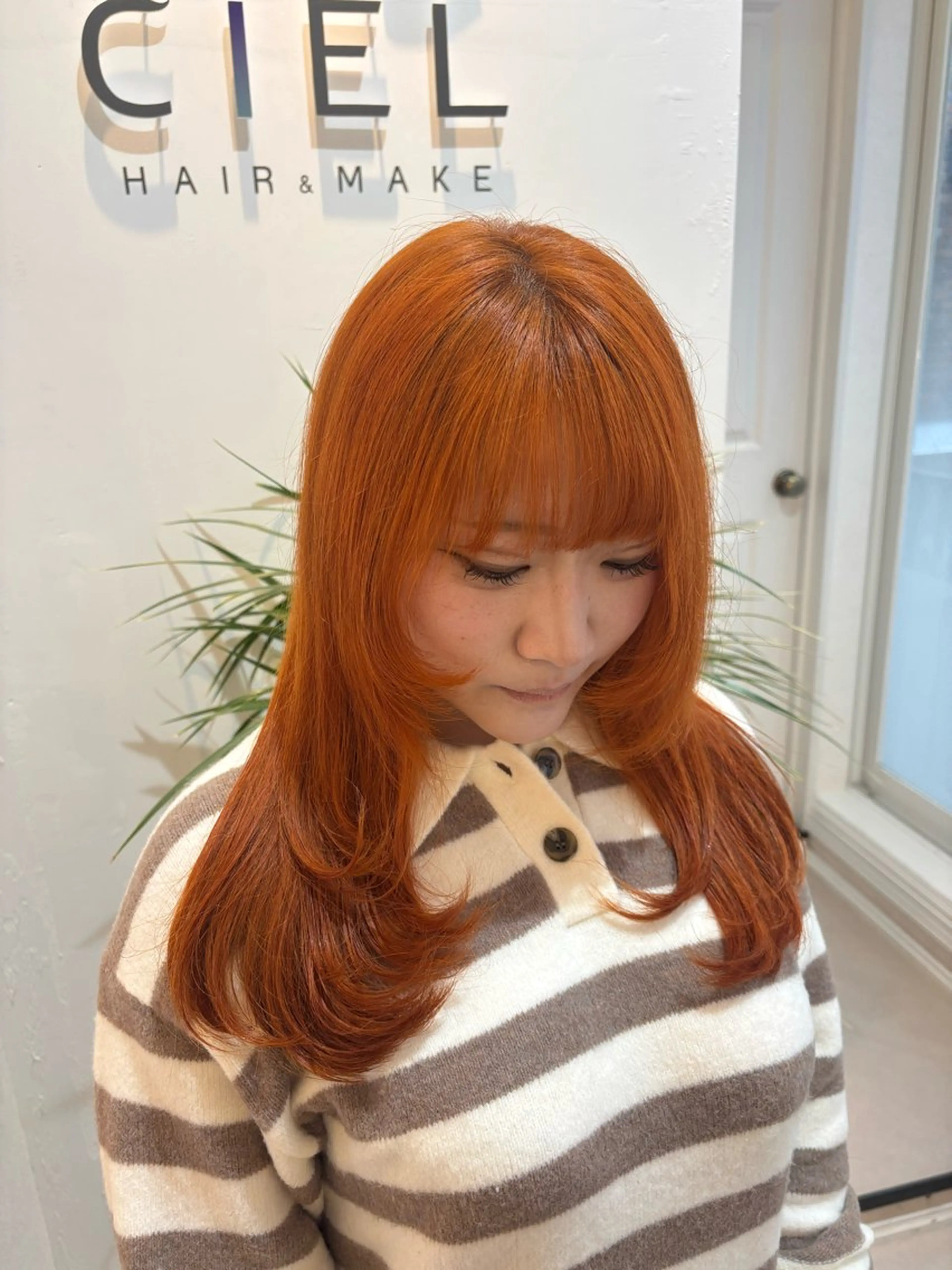 ロング カラー ブリーチ オレンジ レイヤーカット CIEL大名店所属・レイヤー/暖色/ 透明感/Renaのヘアスタイル