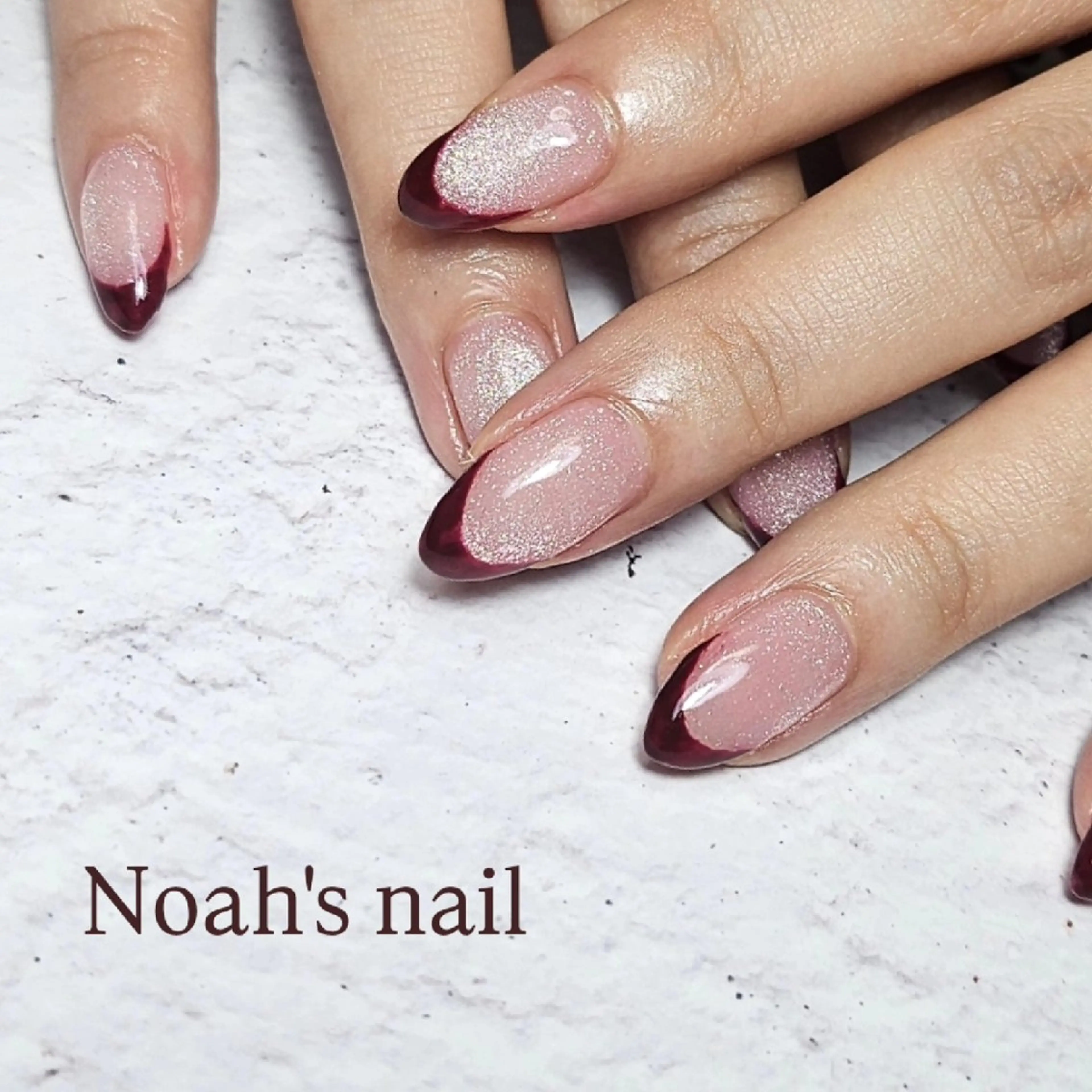 ネイル ボルドー フレンチネイル マグネットネイル マグネットフレンチ ピンク Noah'snail   のネイルデザイン