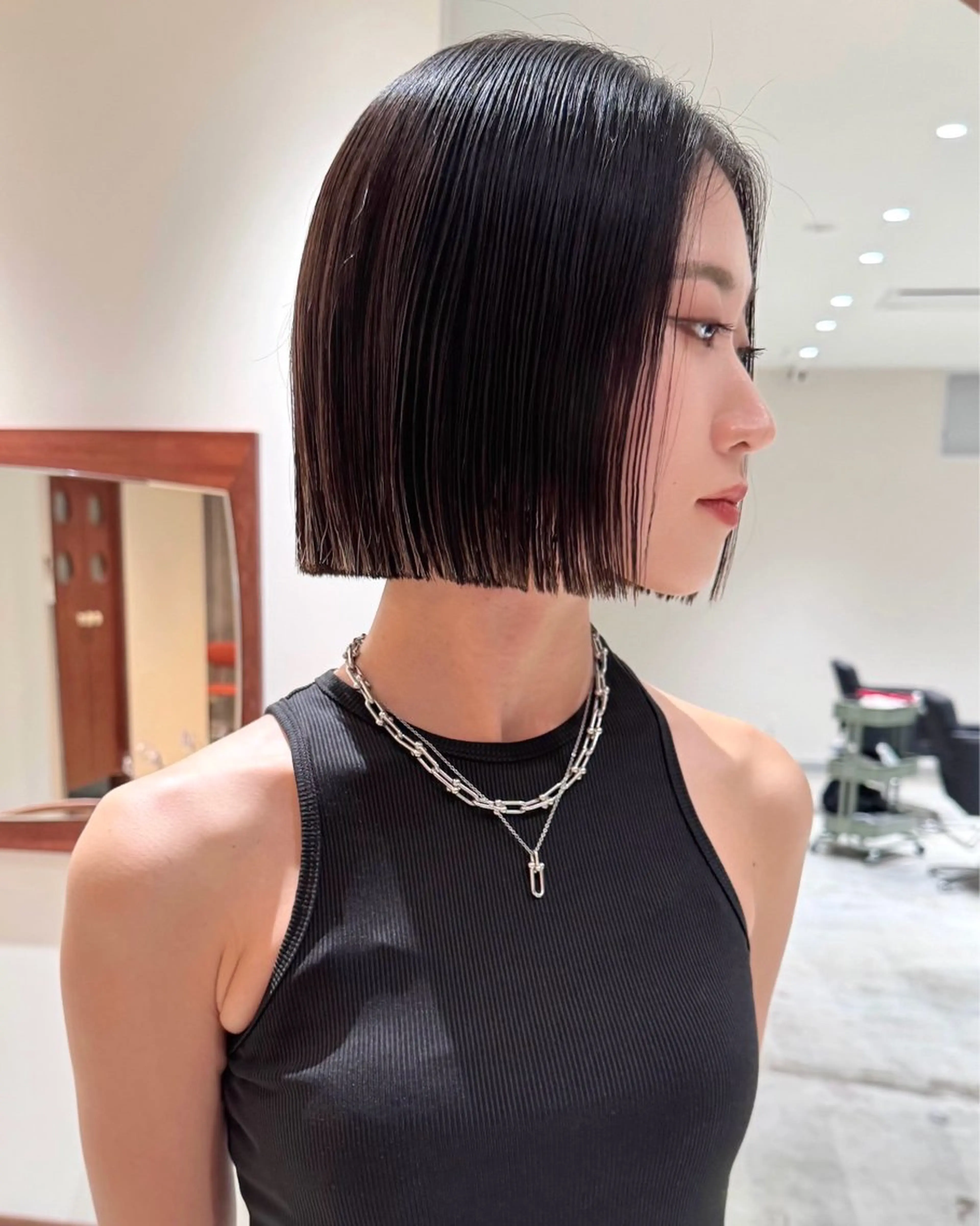 ショート 切りっぱなしボブ ボブ 韓国風ヘア 縮毛矯正 カット 縮毛矯正 hollo渋谷所属・タッセルボブ /DAIKIのヘアスタイル