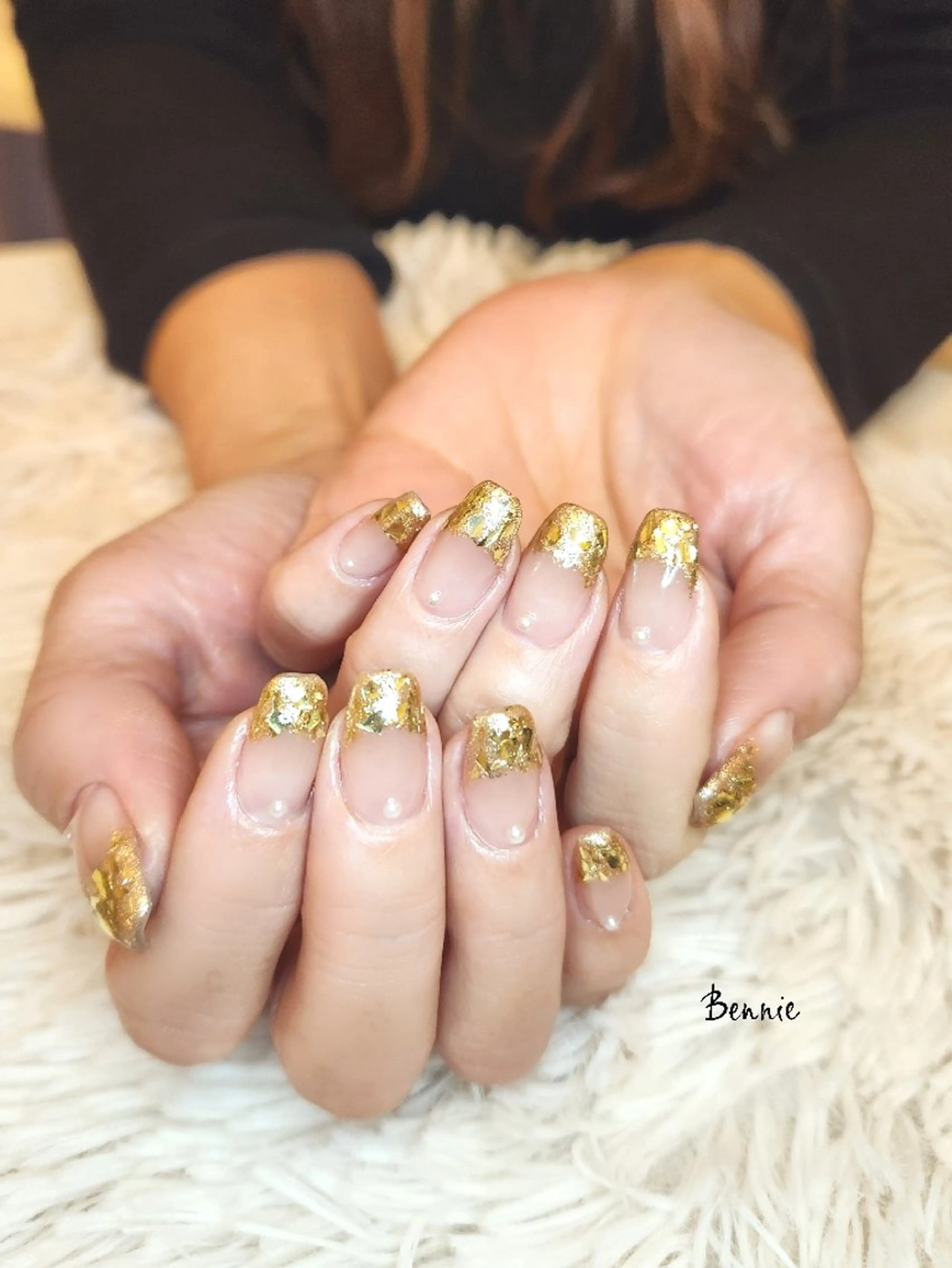 ネイル ブラウン フレンチネイル ガラスフレンチ グラデーション キラキラネイル   BENNIEのネイルデザイン