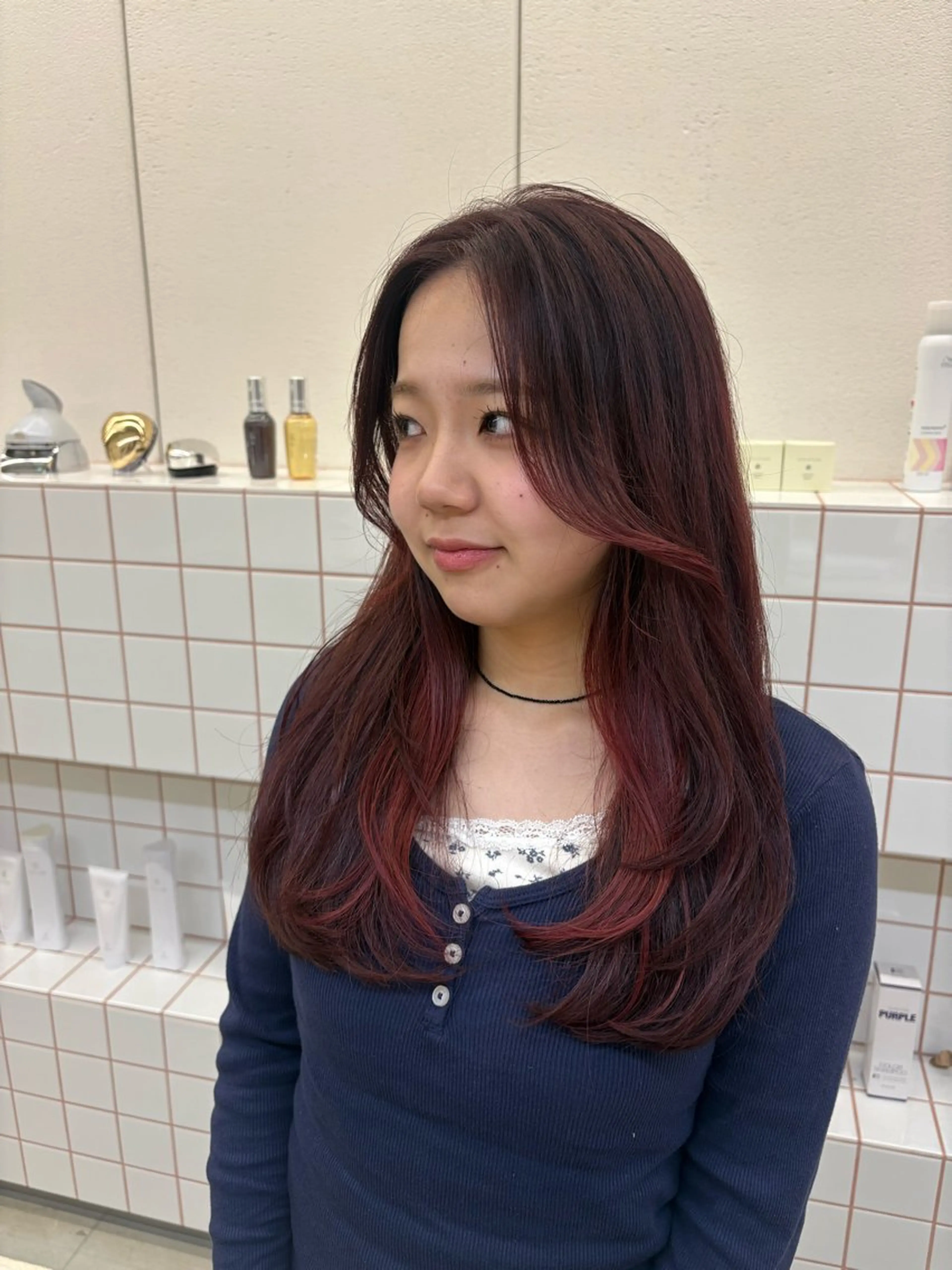 ロング カラー ピンクカラー レイヤーカット カット ヘアカラー トリートメント NIKO/名古屋/ 伏見/花屋併設のヘアスタイル