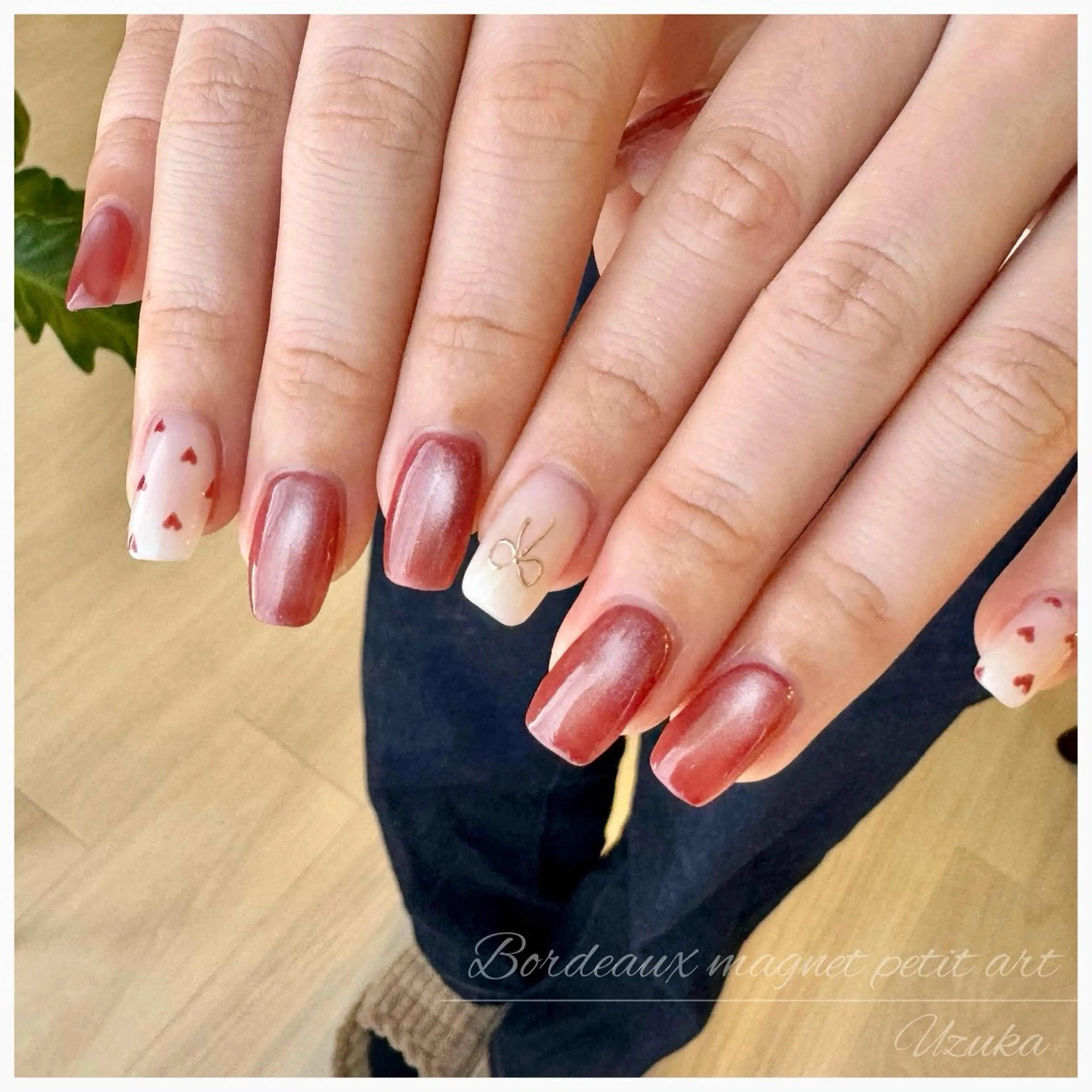 ネイル ハート マグネットネイル リボン 【 enn 】 Uzuka Yukaのネイルデザイン