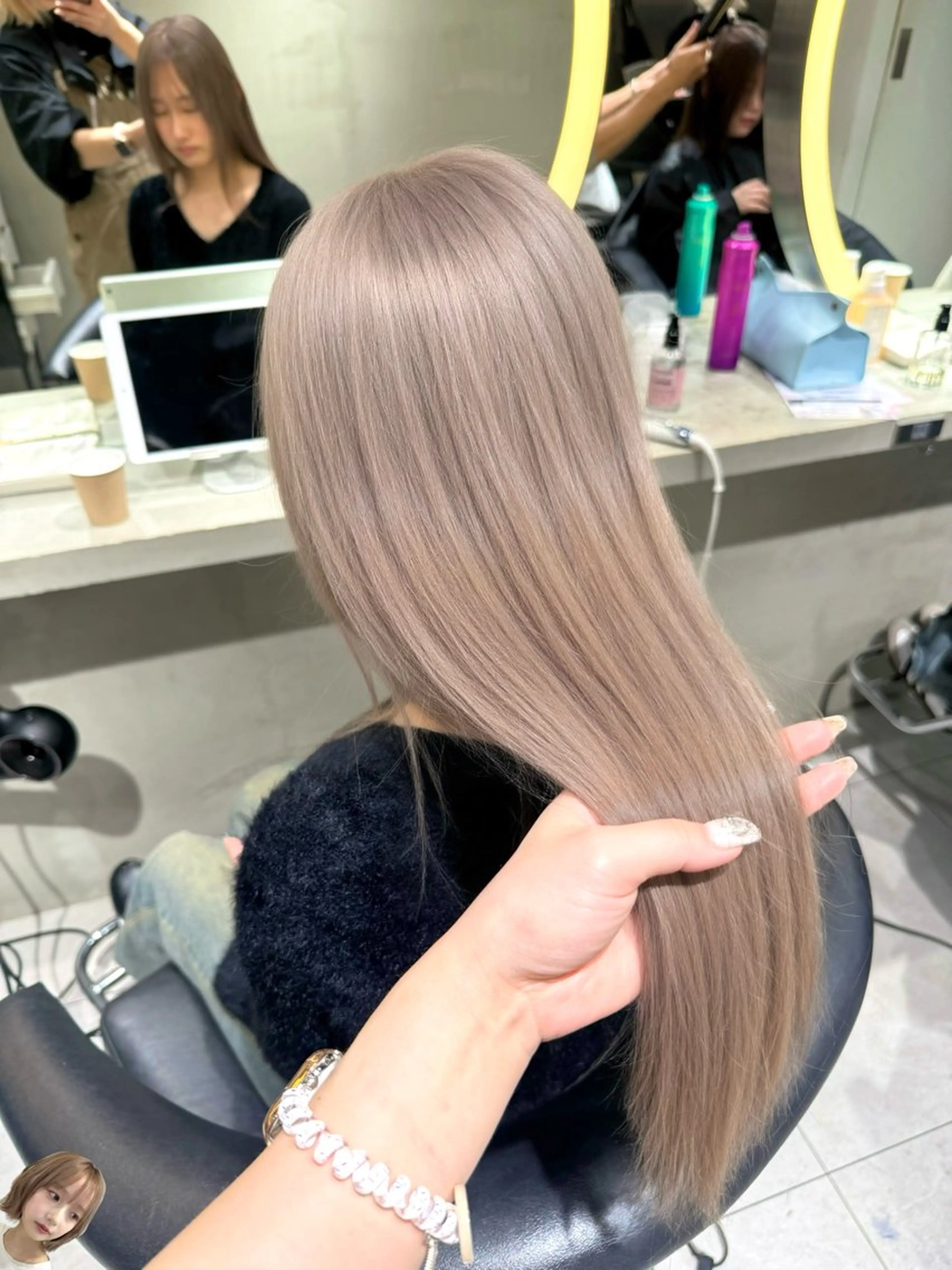 セミロング ヘアカラー トリートメント ハルナ/ハイトーン‎ /lond uluのヘアスタイル