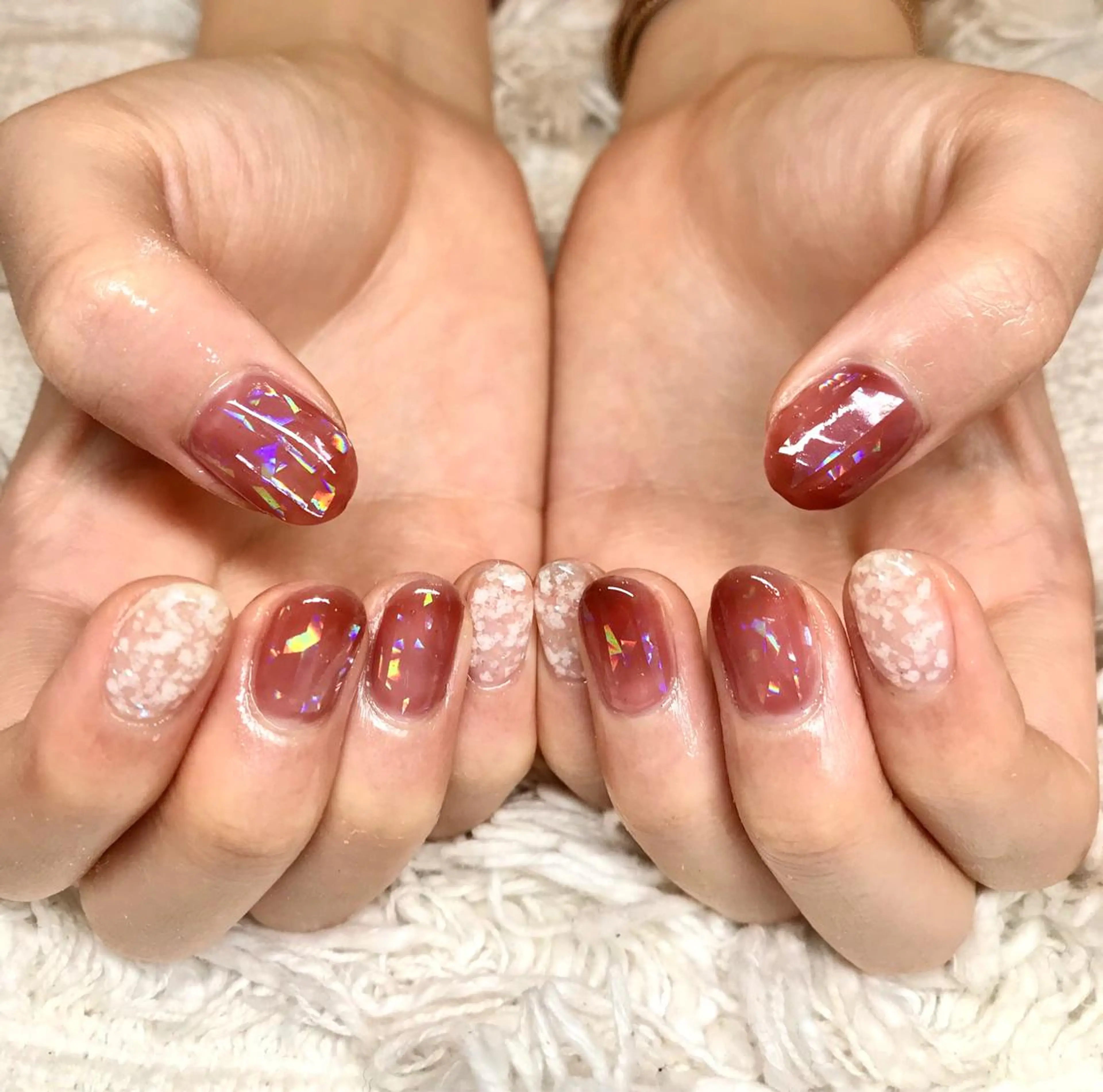 ショート カラー パーマ ヘアアレンジ ネイル マツエク・マツパ テラコッタ ハンドネイル ハンドケア nail&eye Aoのマツエク・マツパデザイン