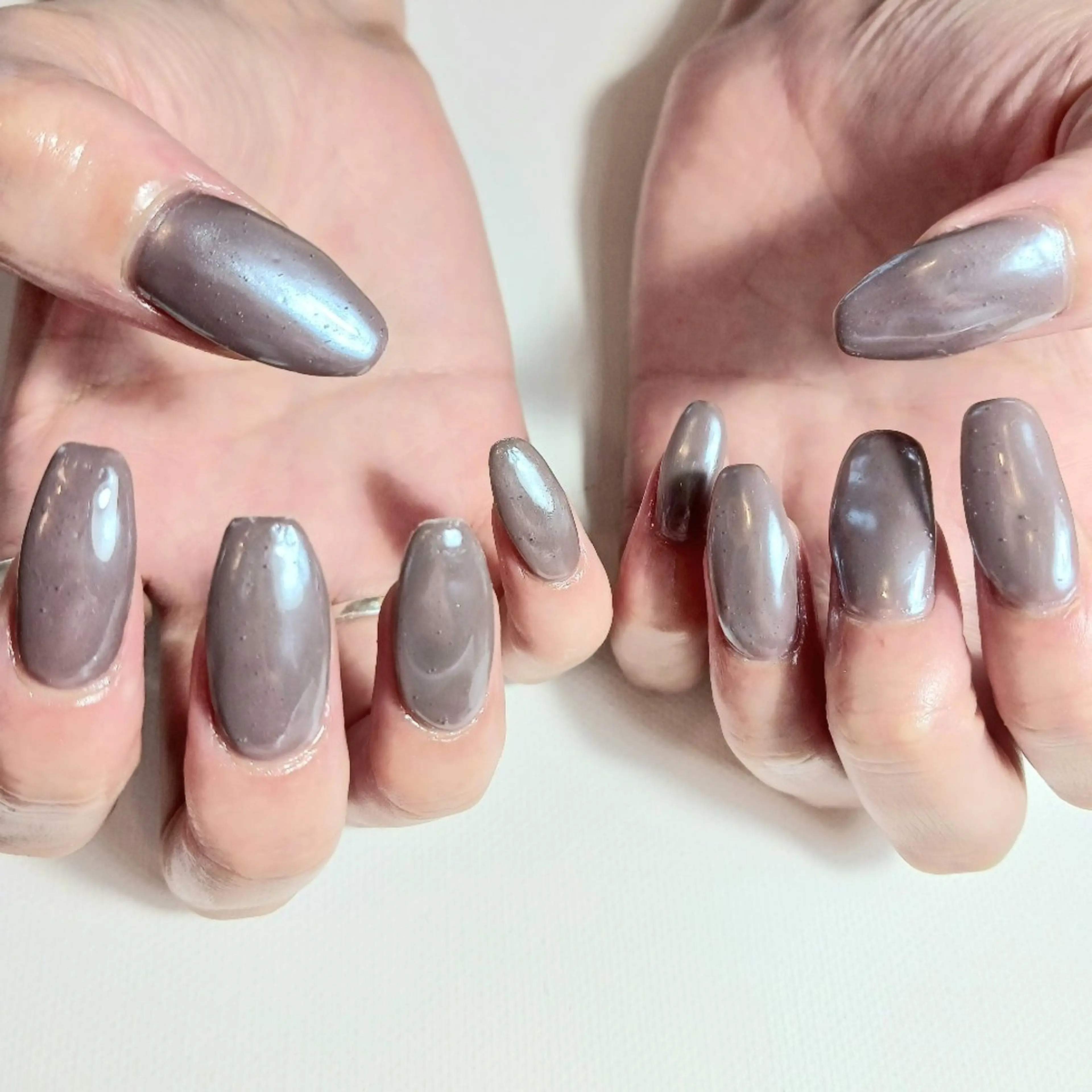 ネイル オーロラネイル ブラウン ジェルネイル 持ち込み オフィスネイル ハンドネイル owlnail /持込みデザイン専門のネイルデザイン