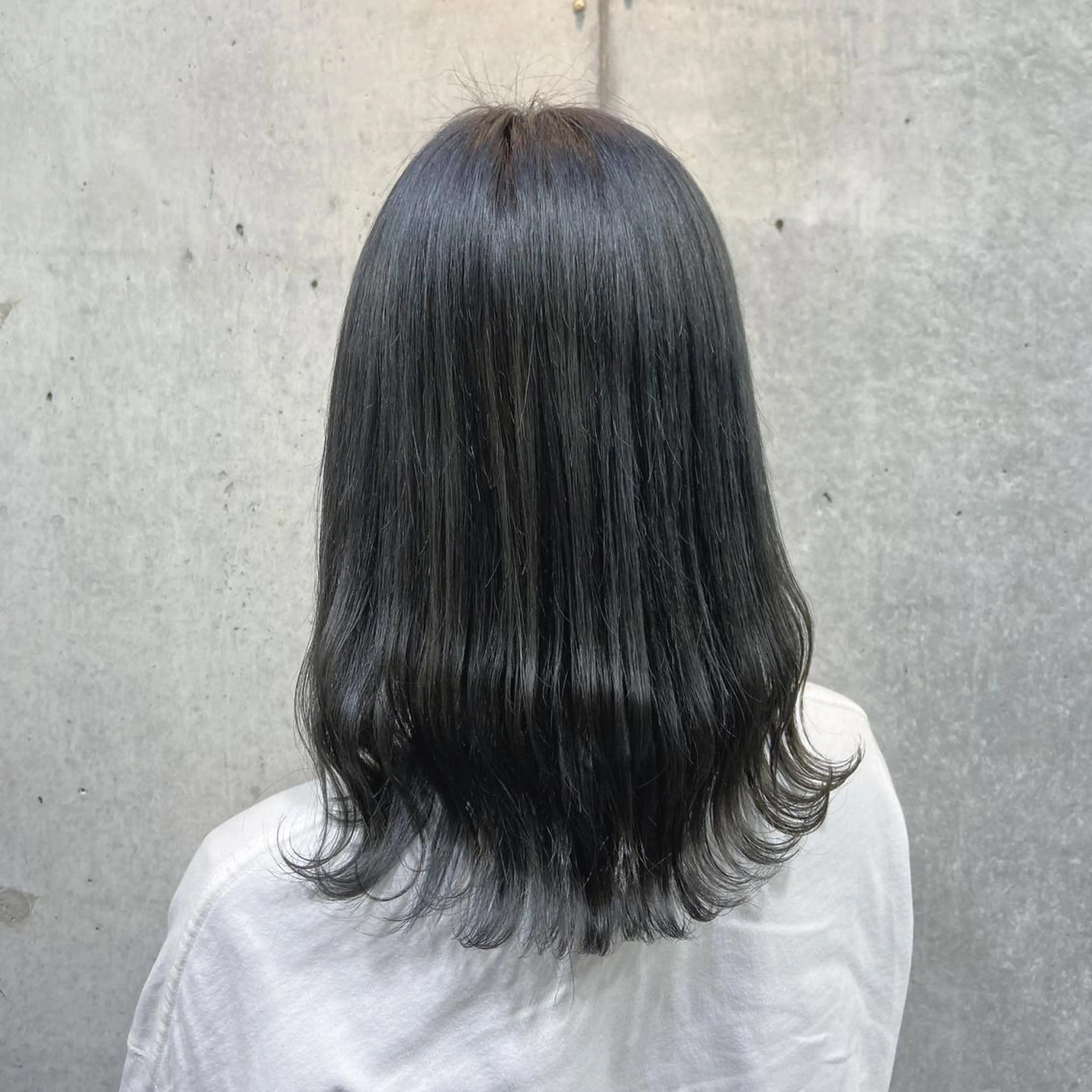 セミロング カラー アッシュ 黒髪 ブルーカラー ブルーブラック 暗髪/艶髪/Ono .のヘアスタイル