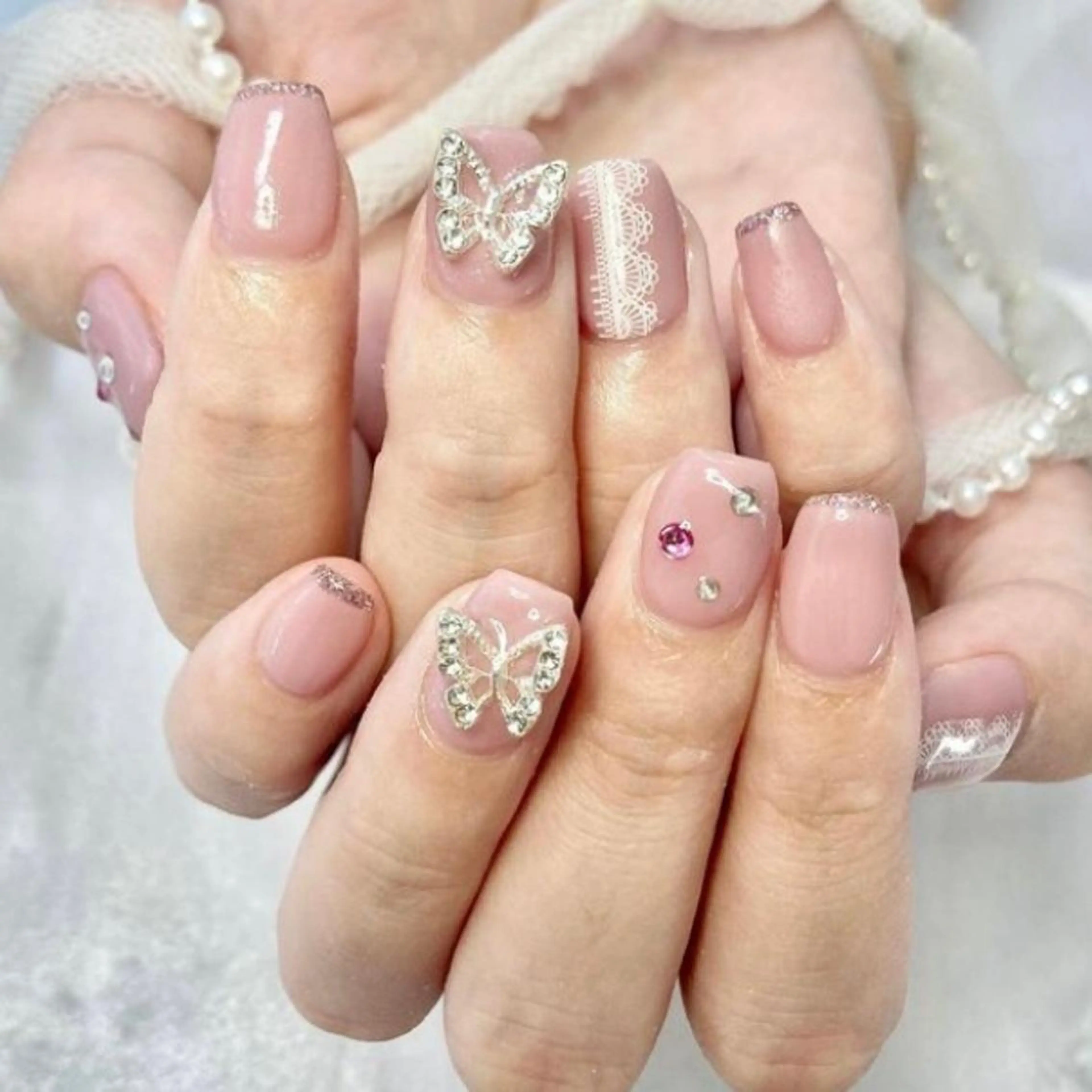 ネイル アートネイル オーロラネイル べっ甲ネイル ブルー ボルドー ハンドネイル 韓国ネイルサロン Miuのネイルデザイン