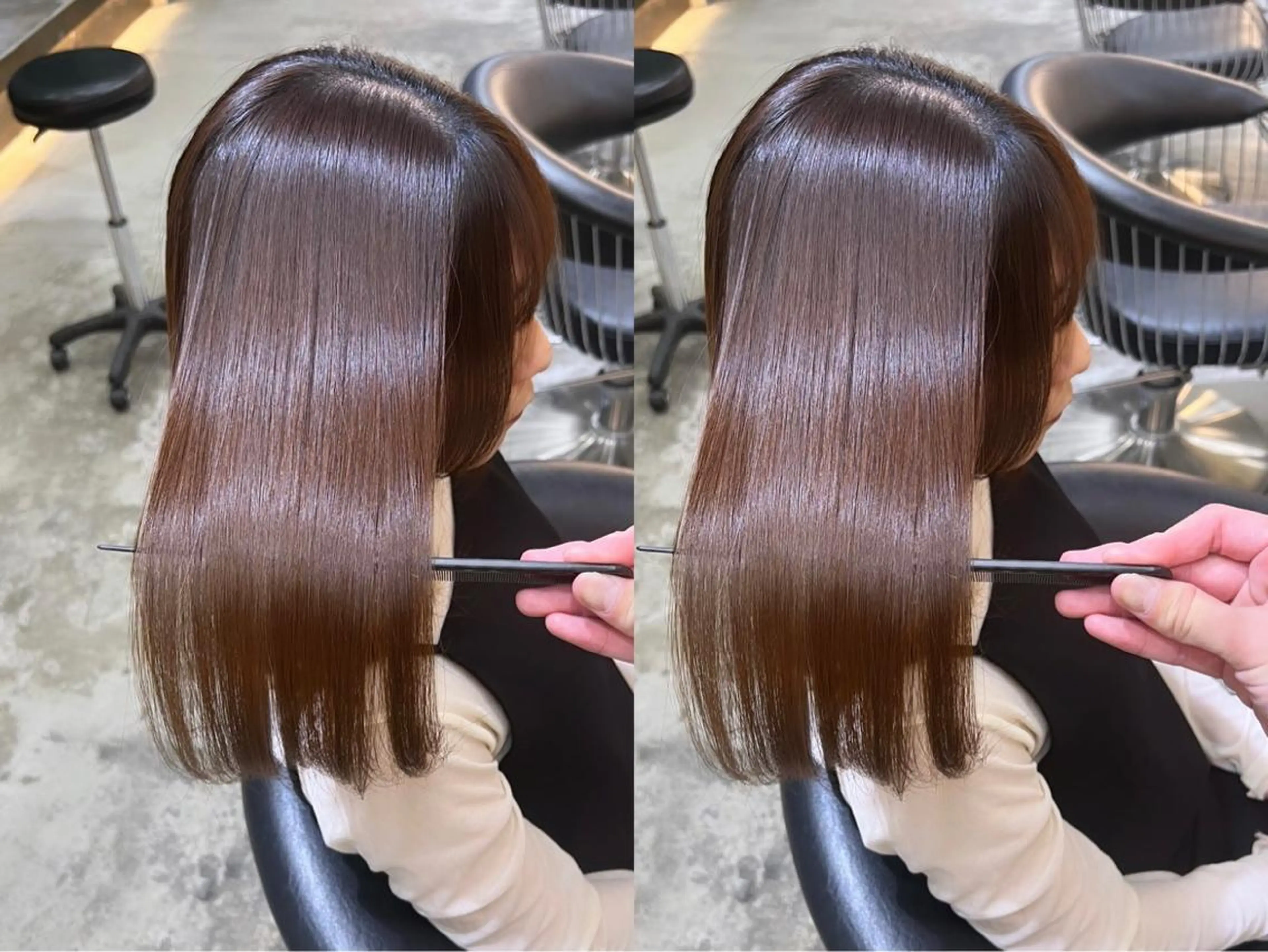 ミディアム カット 縮毛矯正 トリートメント ヘアセット 艶透明感カラー/ 髪質改善/三ツ木一生のヘアスタイル