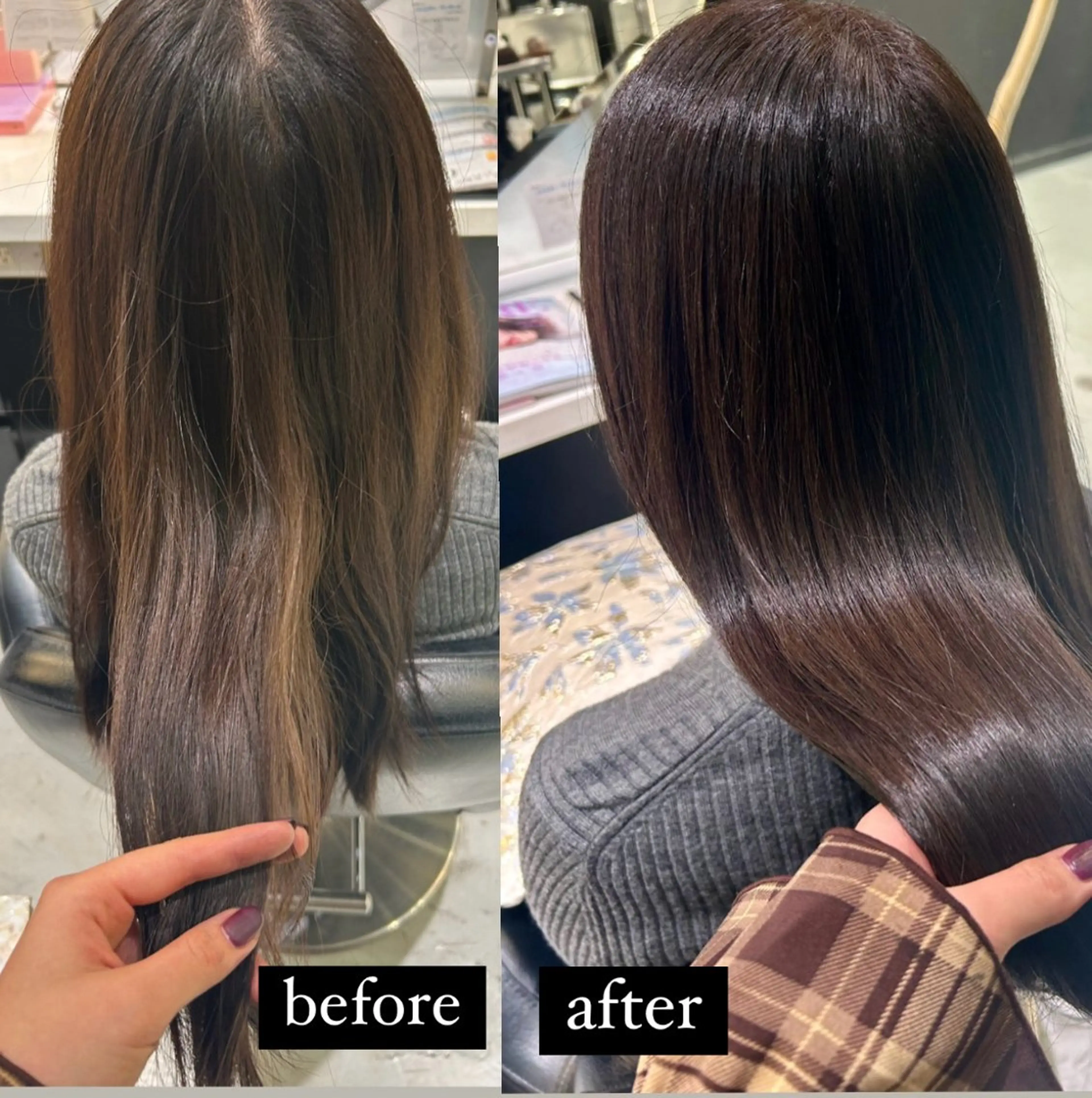 セミロング カラー 縮毛矯正・癒し ヘッドスパ🧸ここなのヘアスタイル