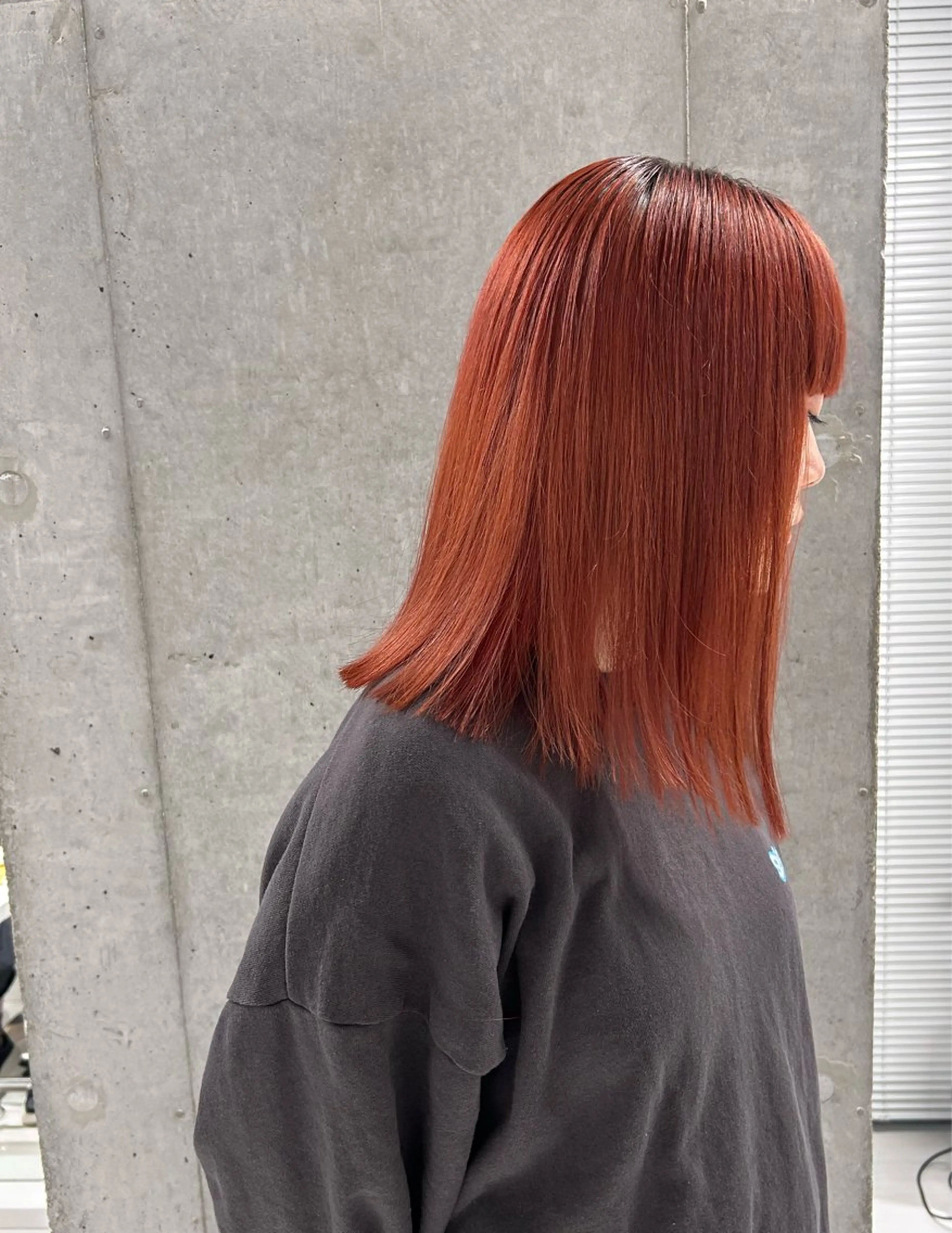 ミディアム カラー オレンジ レッドカラー カット ヘアカラー トリートメント shizuna/天神 /メンズ/ボブのヘアスタイル