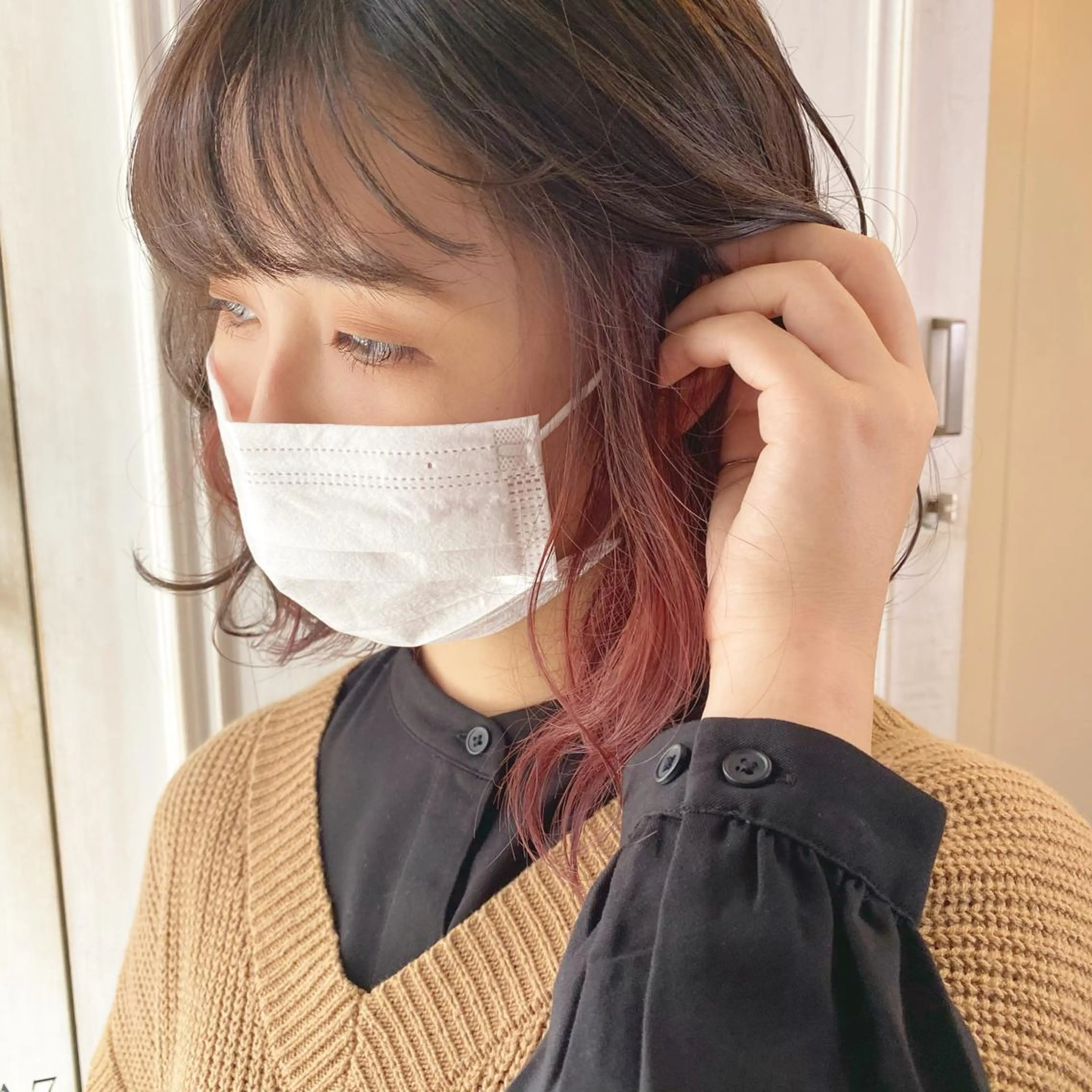 ミディアム カラー ブリーチ レッドカラー しゅうさん🍝 麻田秀太郎のヘアスタイル