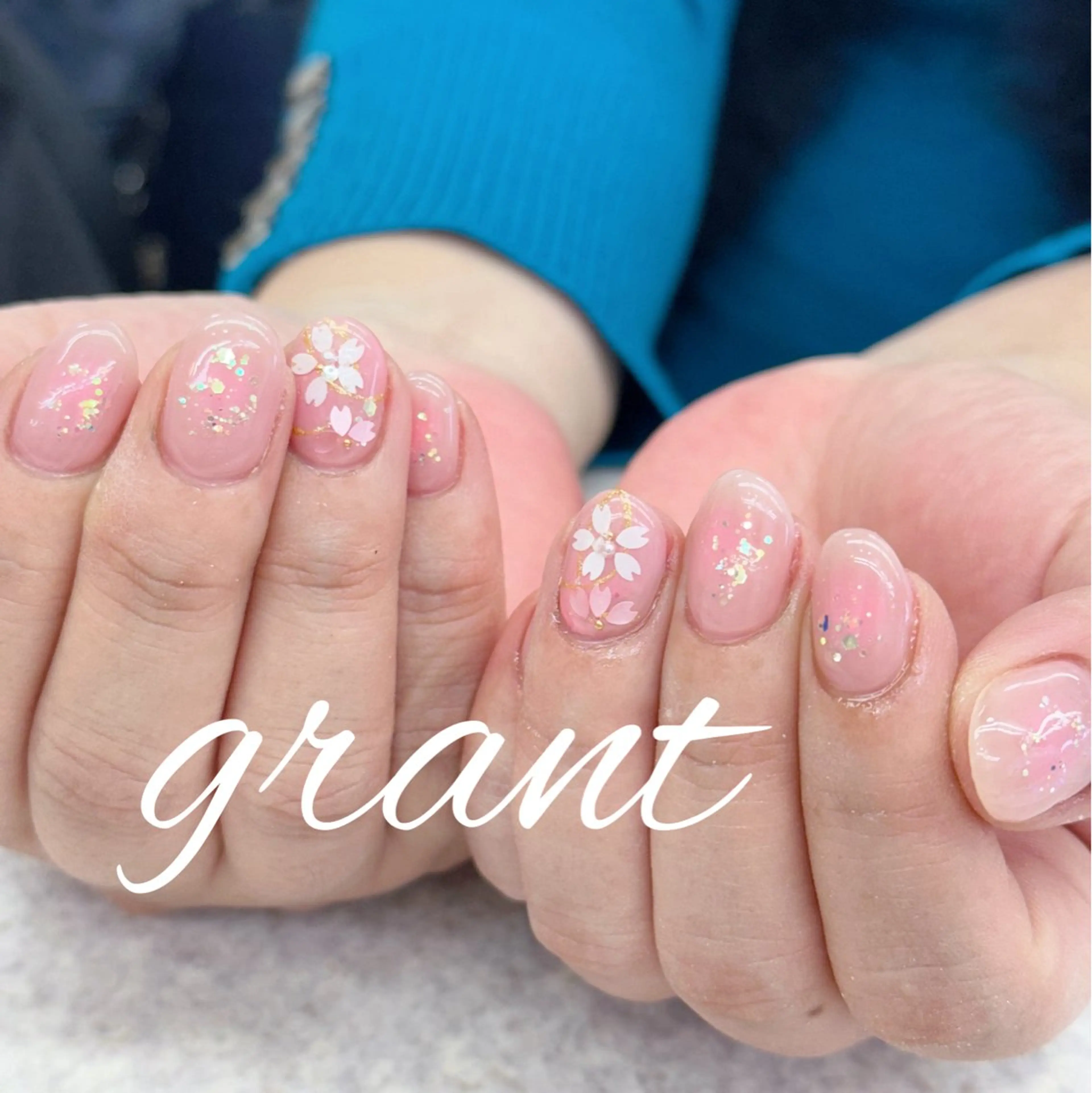 ネイル チークネイル 桜ネイル フラワーネイル 春ネイル ハンドネイル nail salon grant所属・nailsalon grantのネイルデザイン