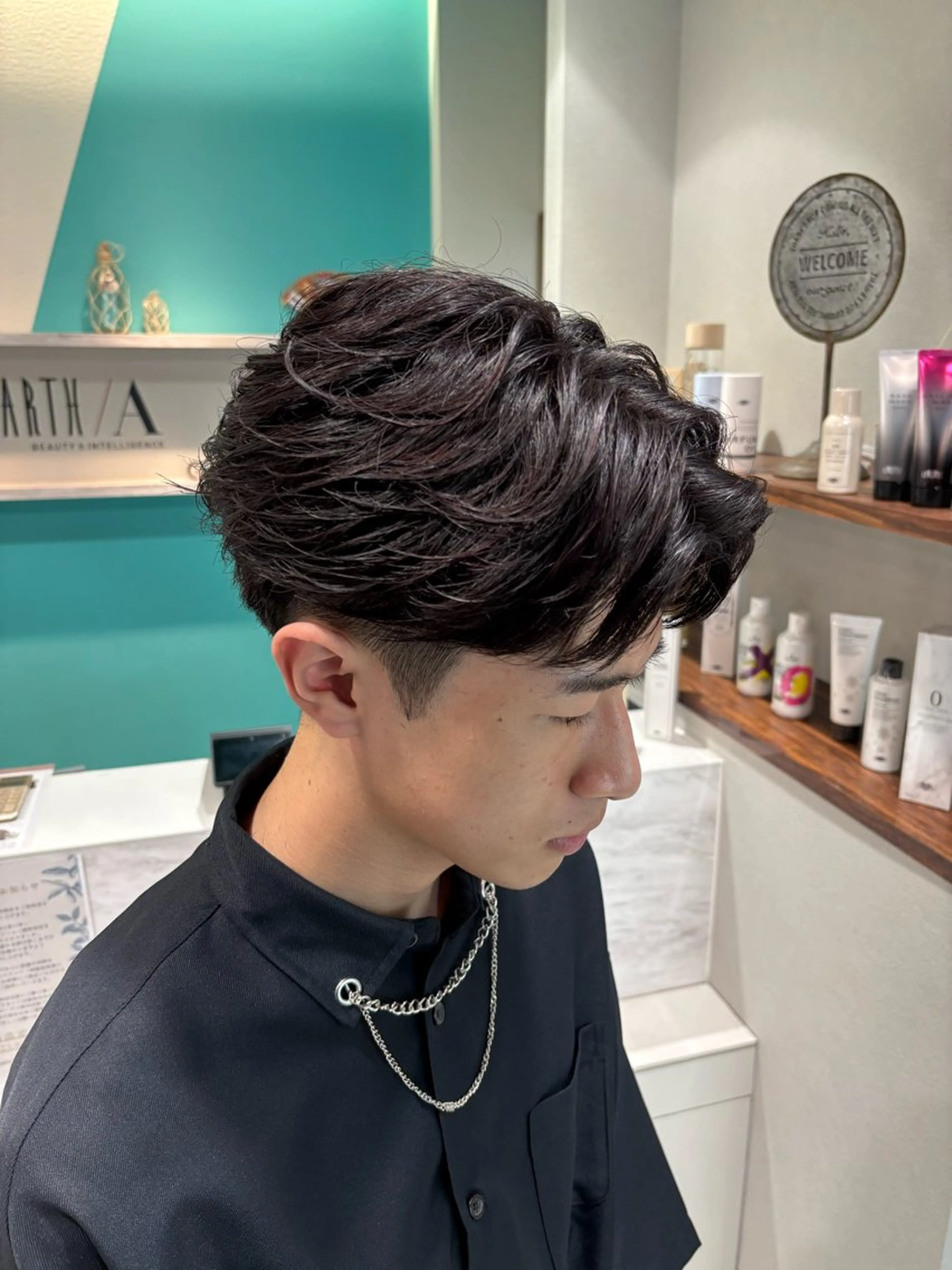 カラー パーマ メンズ メンズパーマ ボルドーカラー カット パーマ ニュアンス/フェザー /パーマ/RYUTOのヘアスタイル