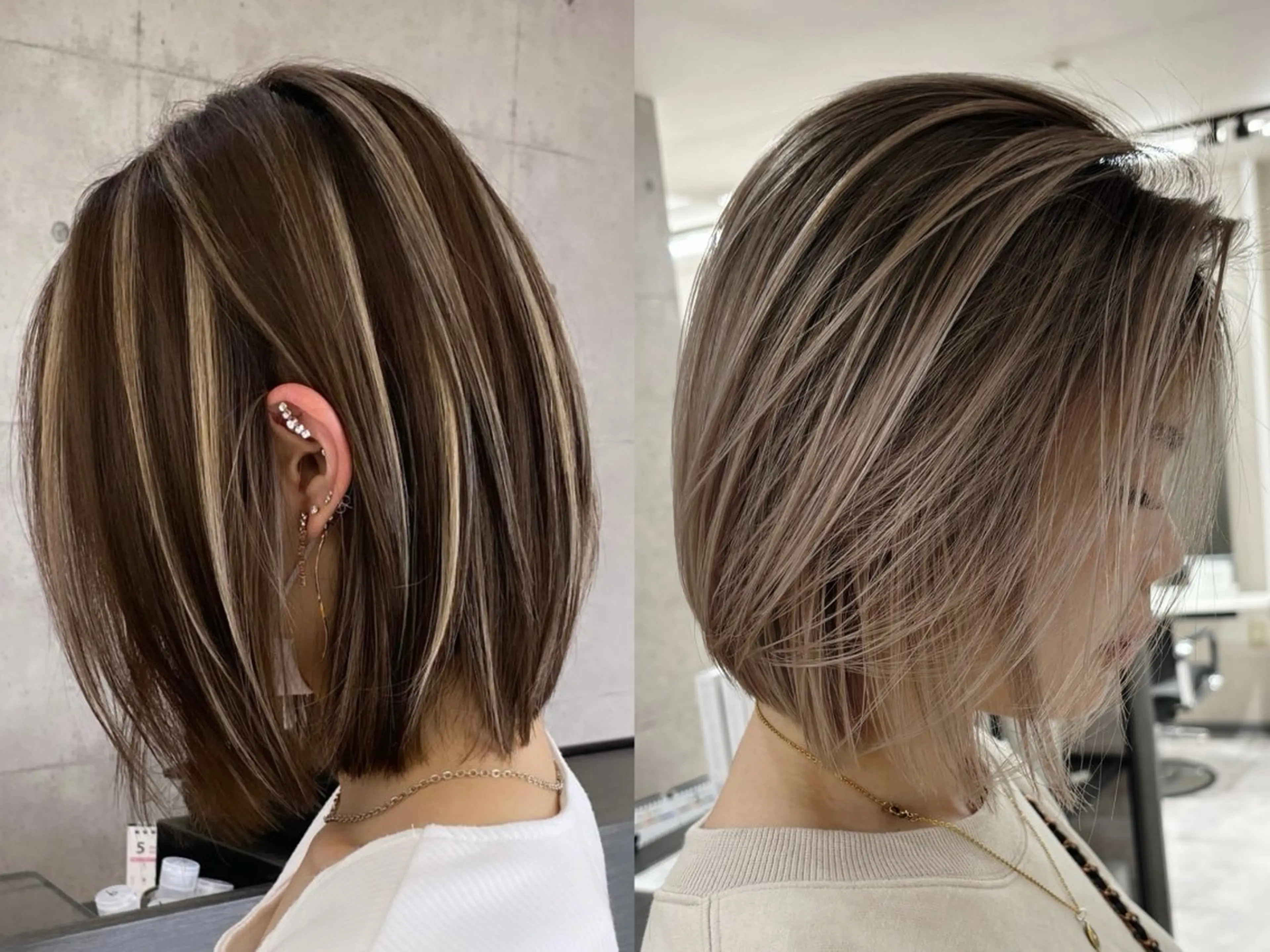 ミディアム ショートボブ ボブ ハイライト レイヤーカット 縮毛矯正 SUZU/岡山/矯正 ブリーチ/レイヤーのヘアスタイル